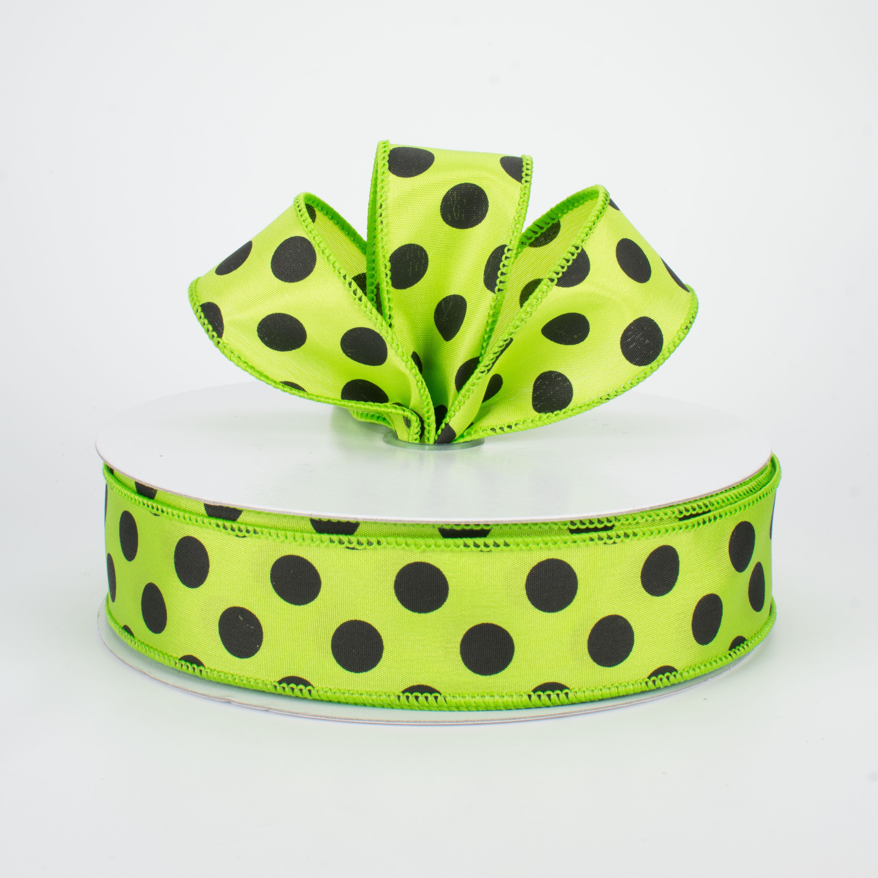 1.5" Big Polka Dot Ribbon: Lime Green & Black (50 Yards) Lifestyle Photo
