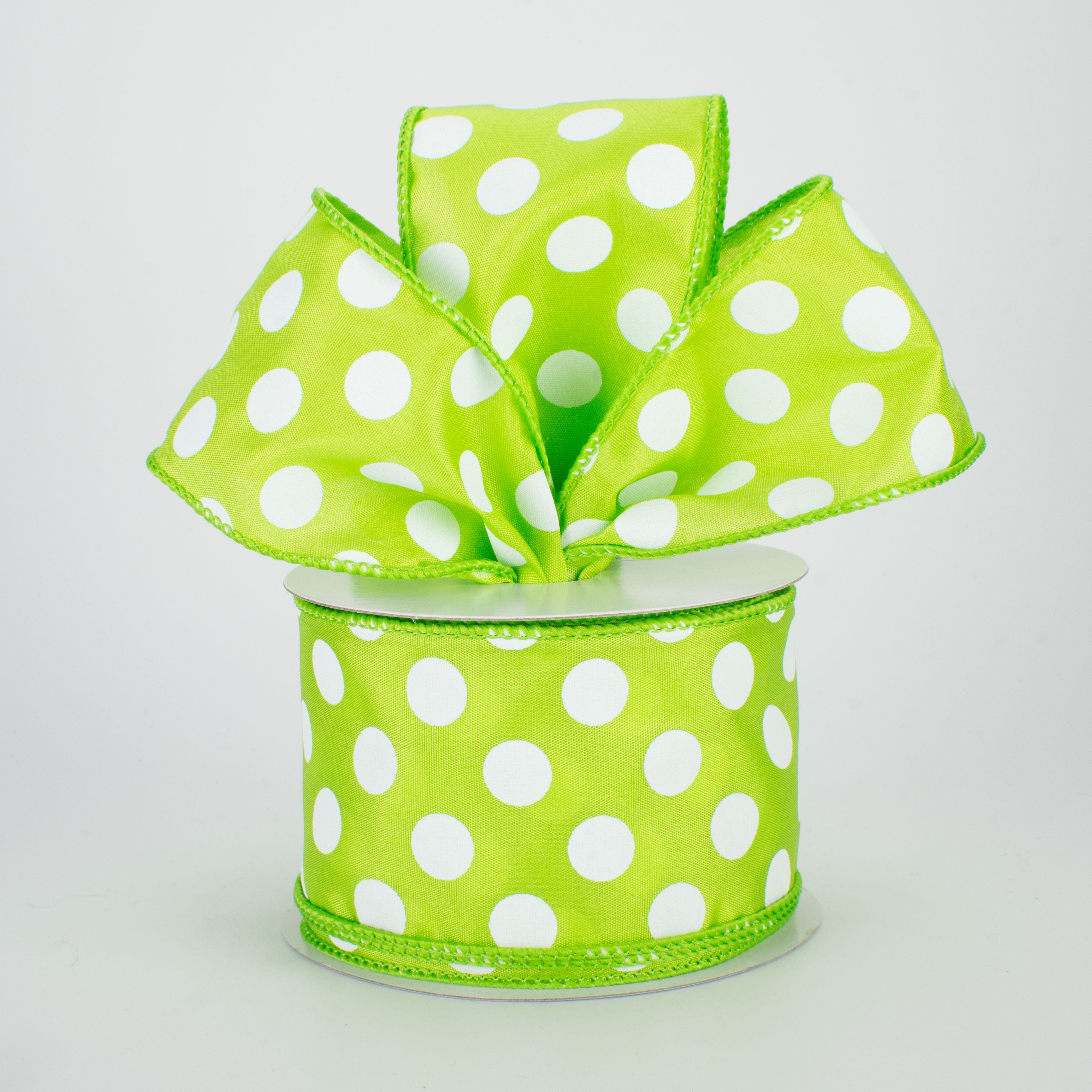 2.5" Big Polka Dot Ribbon: Lime Green/White (10 Yards) Lifestyle Photo