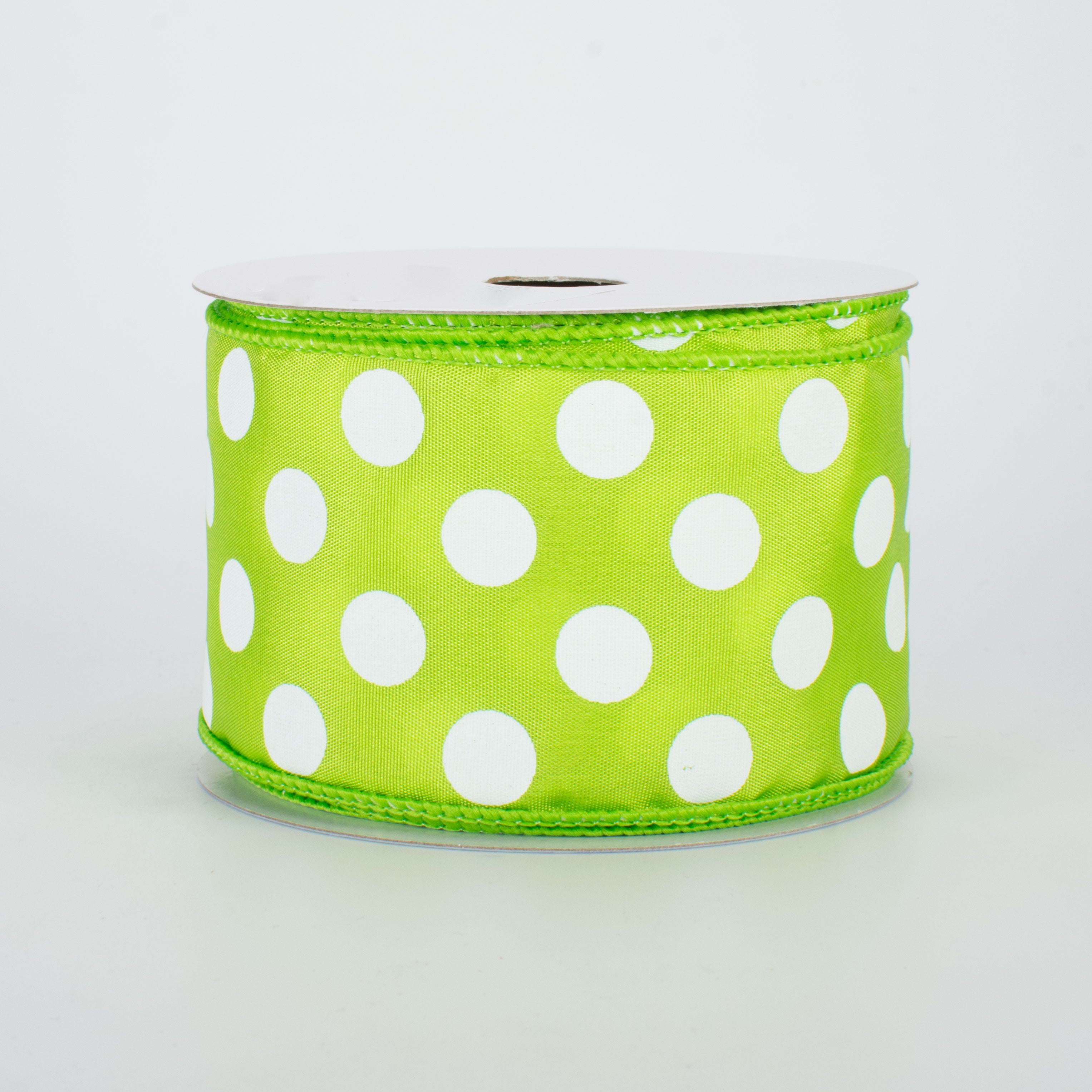 2.5" Big Polka Dot Ribbon: Lime Green/White (10 Yards)