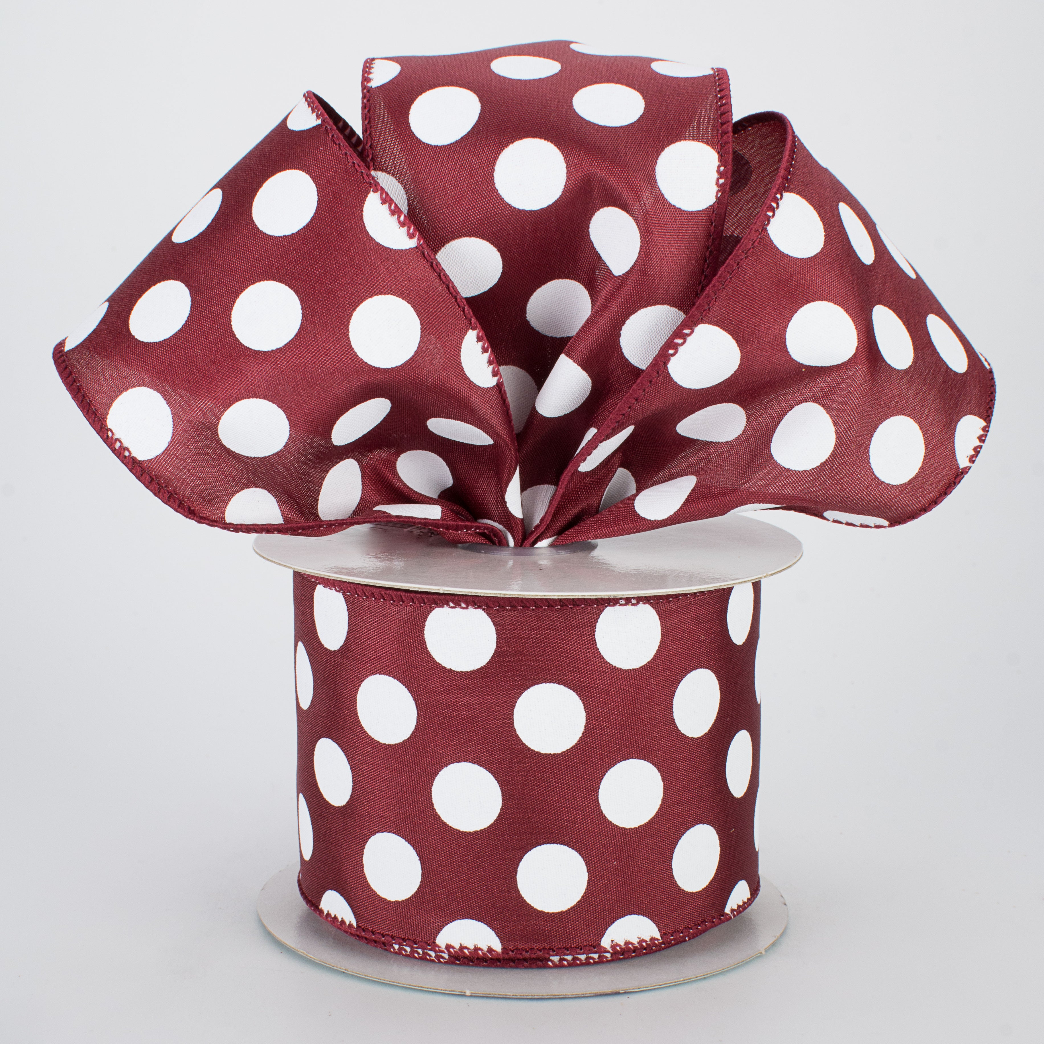 2.5" Big Polka Dot Ribbon: Maroon/White (10 Yards) Lifestyle Photo