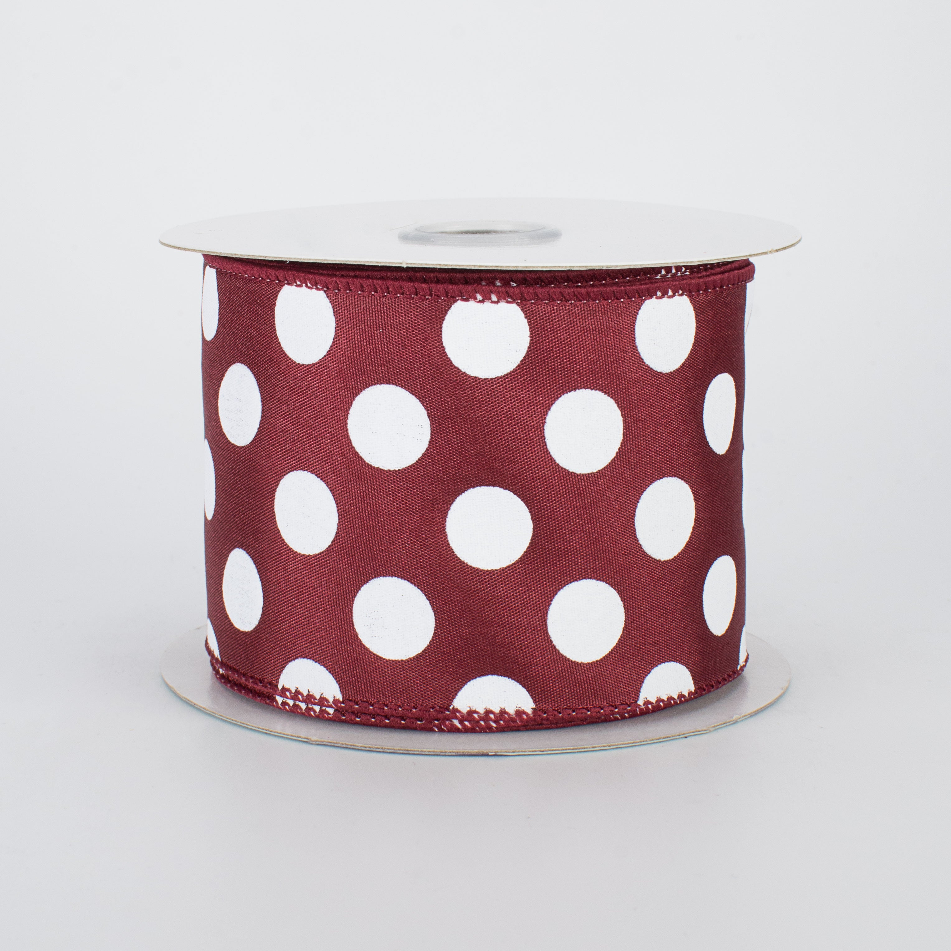 2.5" Big Polka Dot Ribbon: Maroon/White (10 Yards)