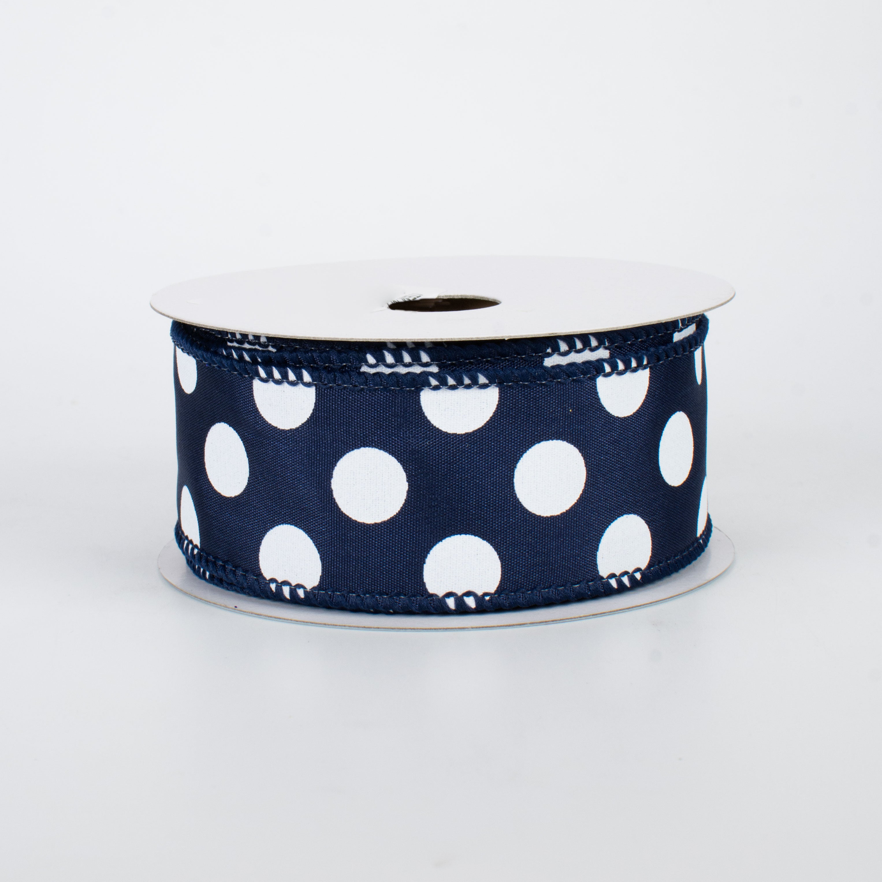 1.5" Big Polka Dot Ribbon: Navy Blue & White (10 Yards)