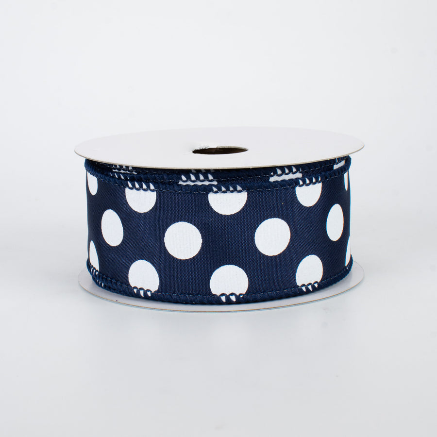 1.5" Big Polka Dot Ribbon: Navy Blue & White (10 Yards)