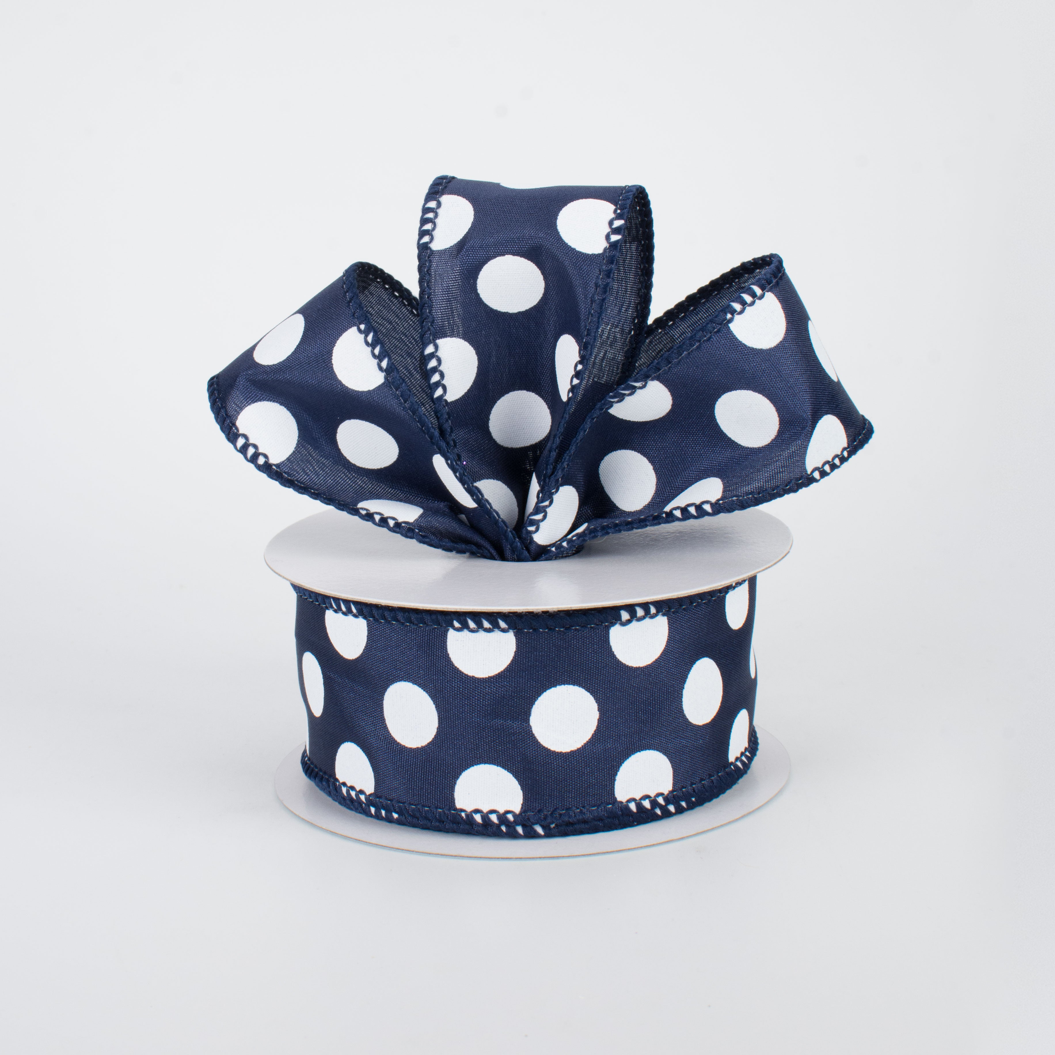 1.5" Big Polka Dot Ribbon: Navy Blue & White (10 Yards) Lifestyle Photo