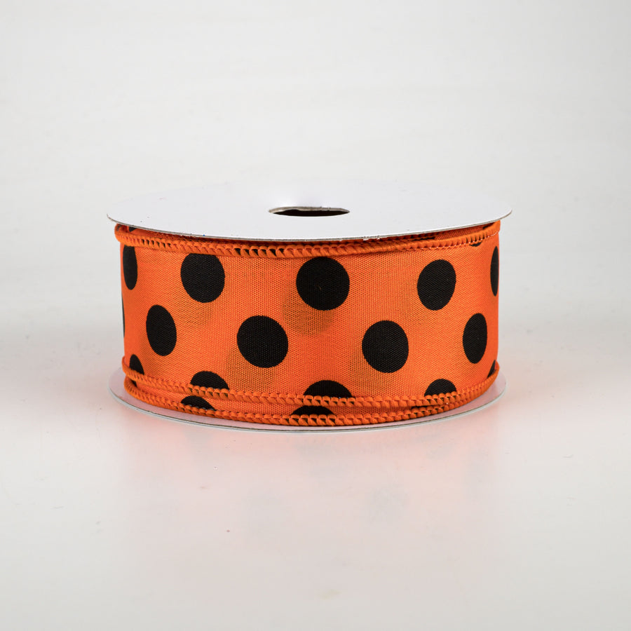 1.5" Big Polka Dot Ribbon: Orange & Black (10 Yards)