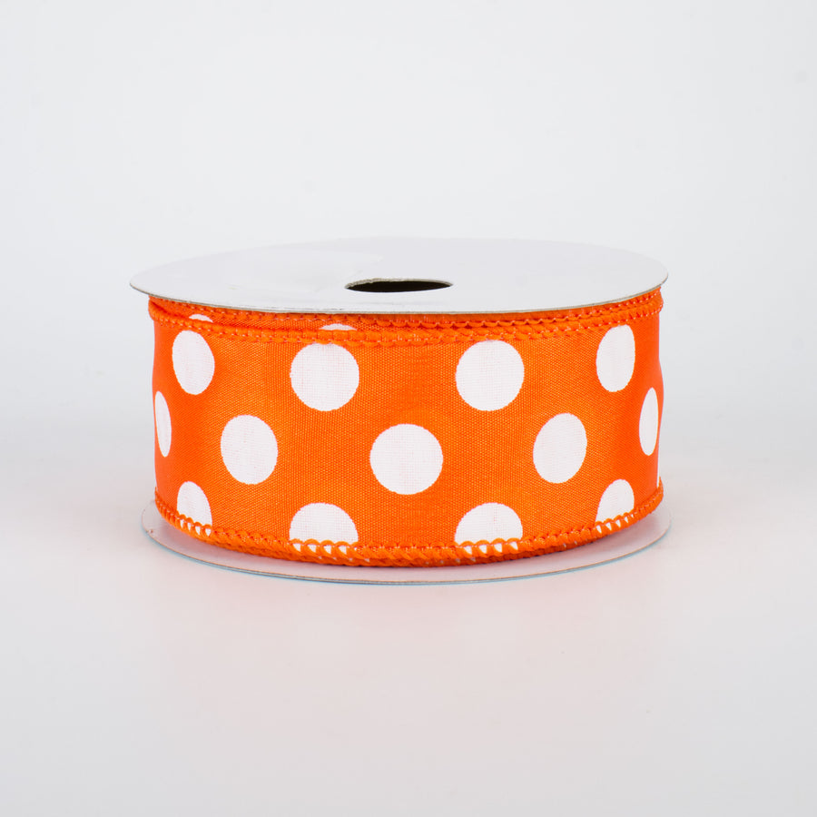 1.5" Big Polka Dot Ribbon: Orange & White (10 Yards)