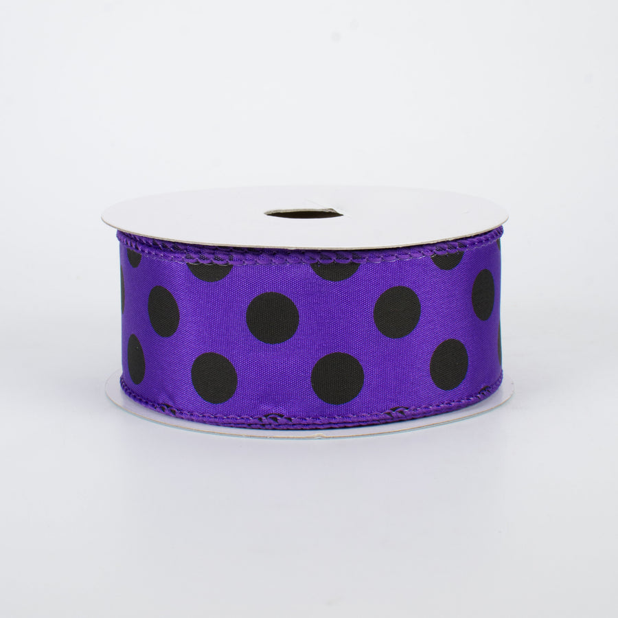 1.5" Big Polka Dot Ribbon: Purple & Black (10 Yards)
