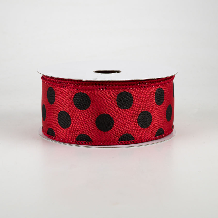 1.5" Big Polka Dot Ribbon: Red & Black (10 Yards)
