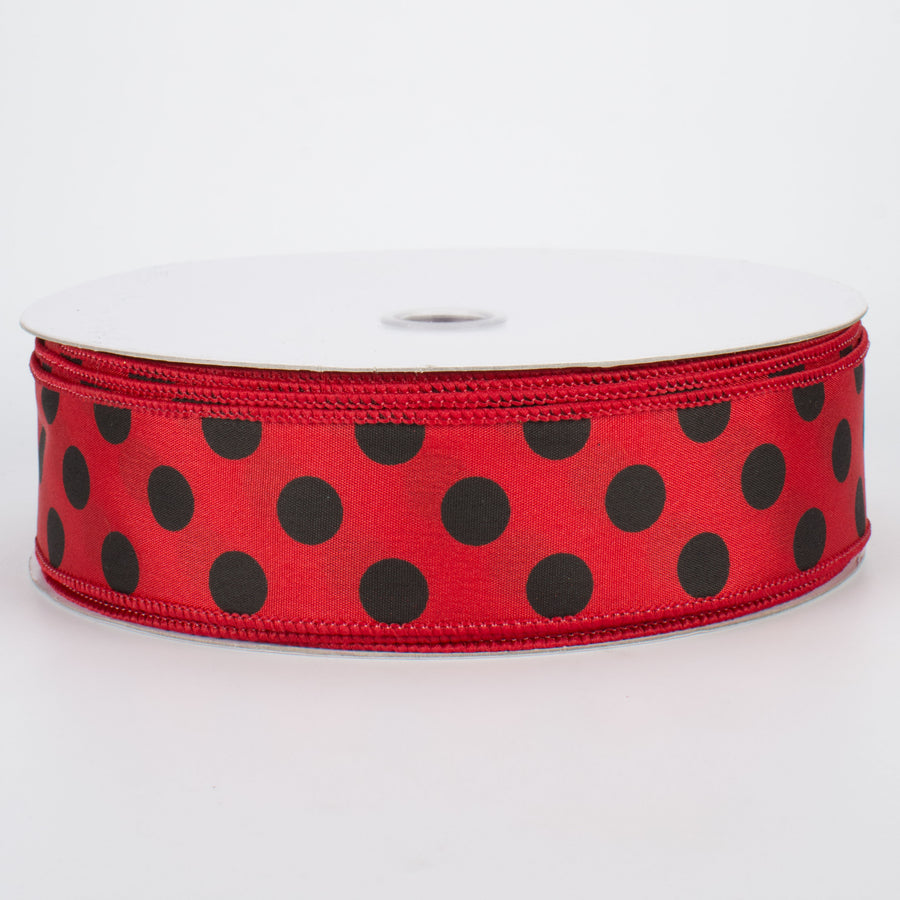 1.5" Big Polka Dot Ribbon: Red & Black (50 Yards)