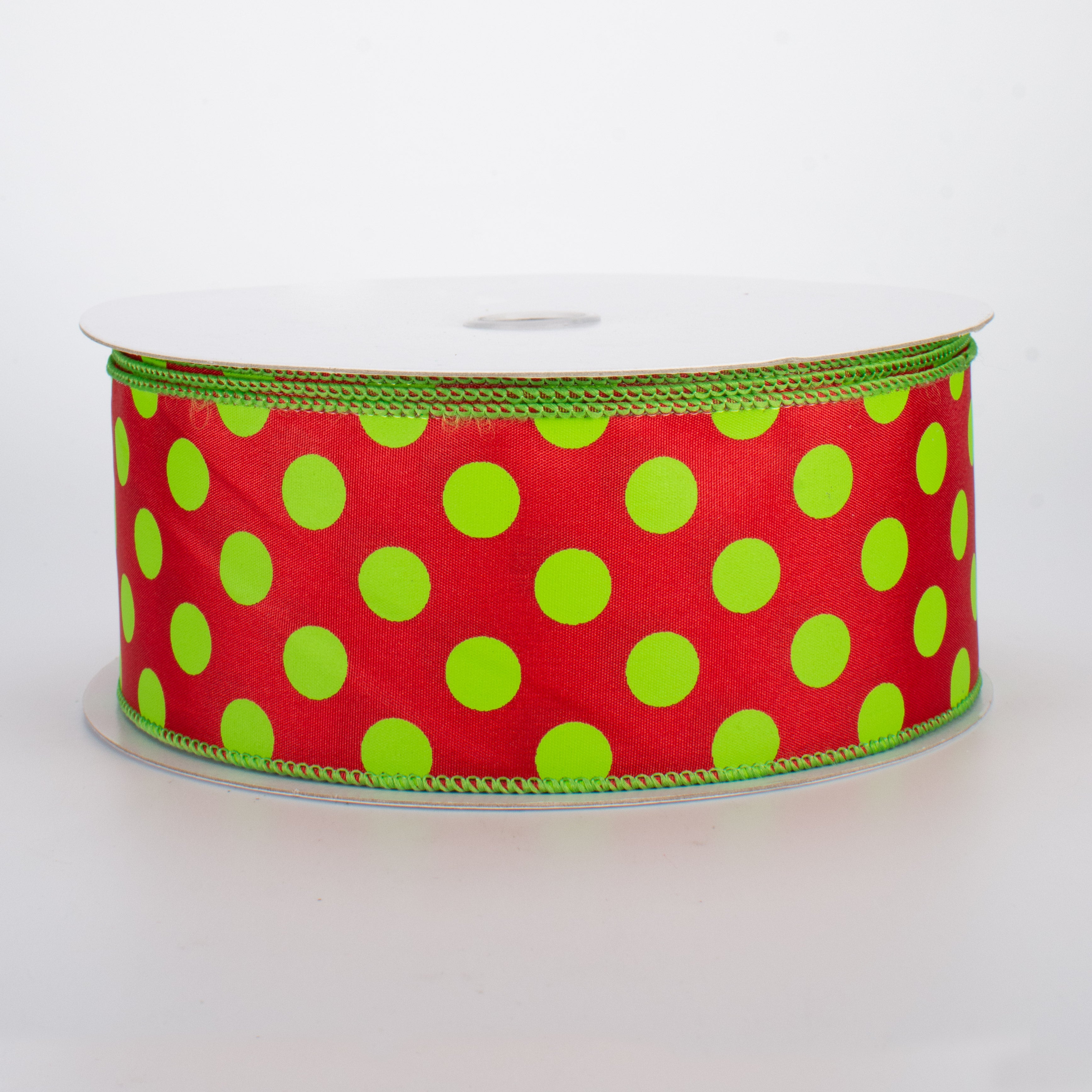 2.5" Big Polka Dot Ribbon: Red & Lime Green (50 Yards)