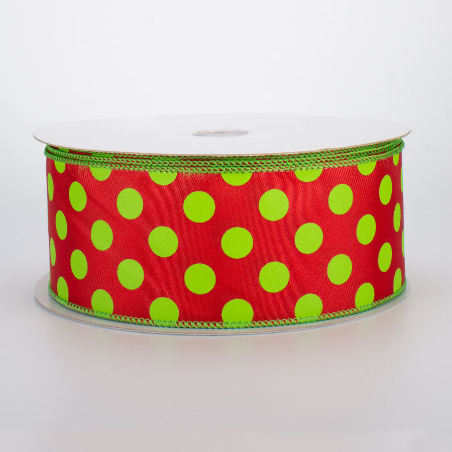 2.5" Big Polka Dot Ribbon: Red & Lime Green (50 Yards)