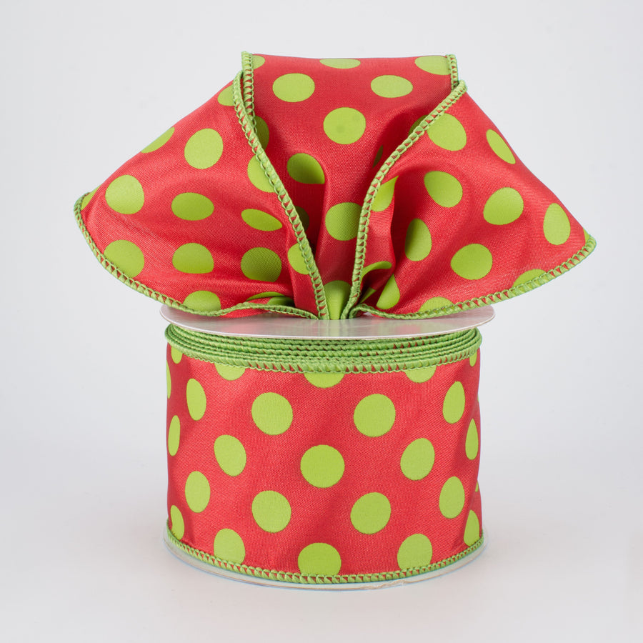 2.5" Big Polka Dot Ribbon: Red & Lime Green (10 Yards) Lifestyle Photo