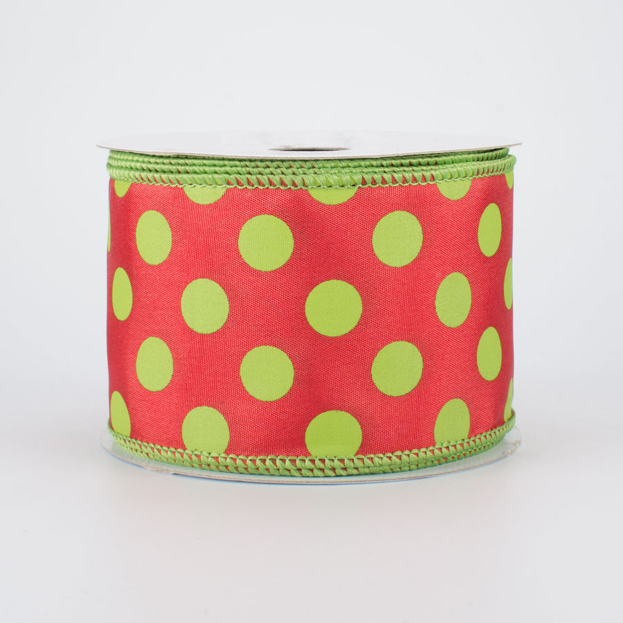 2.5" Big Polka Dot Ribbon: Red & Lime Green (10 Yards)