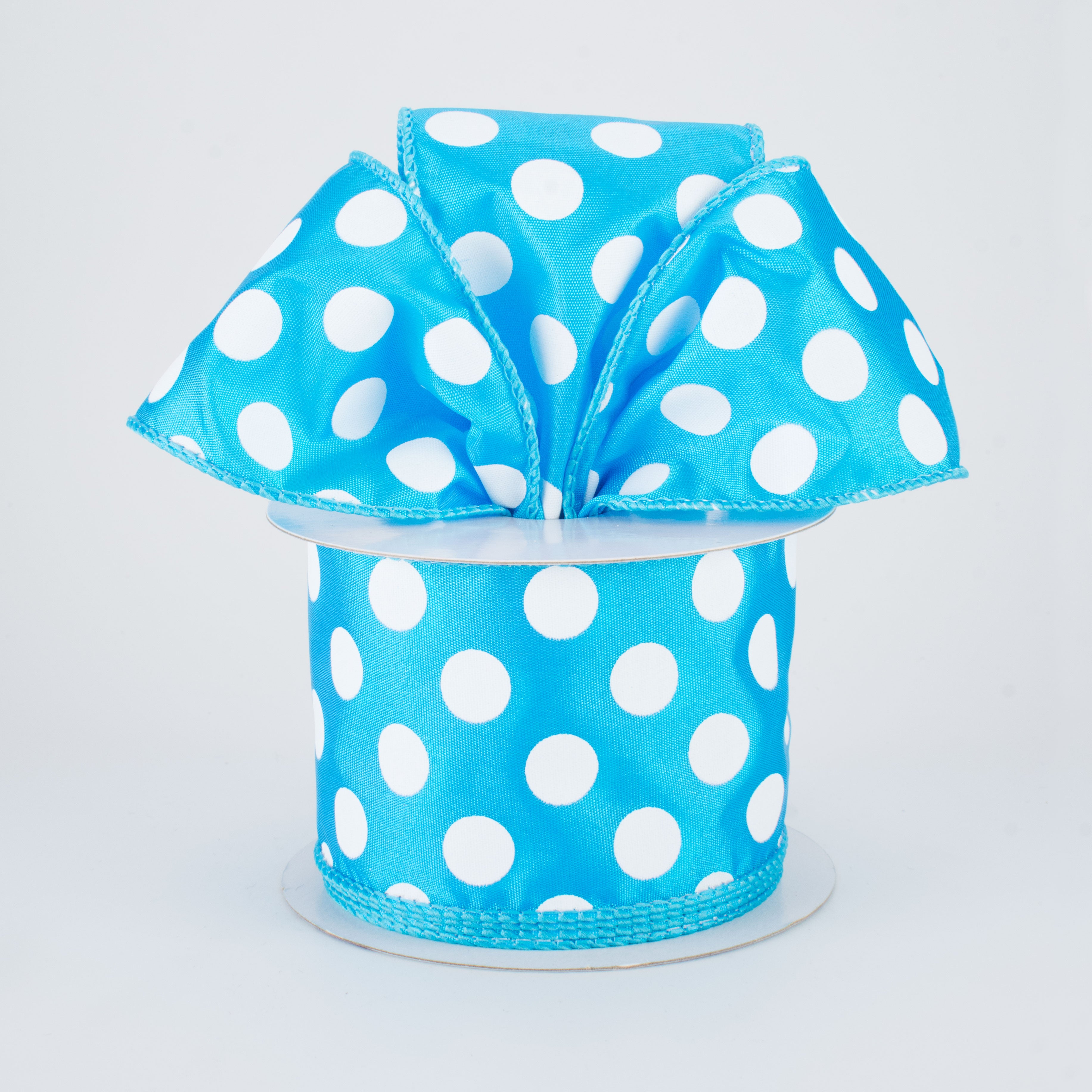 2.5" Big Polka Dot Ribbon: Turquoise Blue & White (10 Yards) Lifestyle Photo