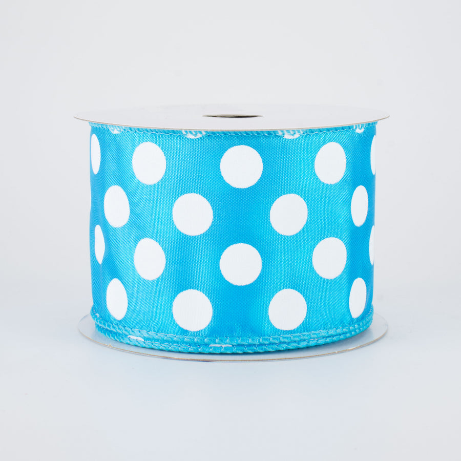 2.5" Big Polka Dot Ribbon: Turquoise Blue & White (10 Yards)