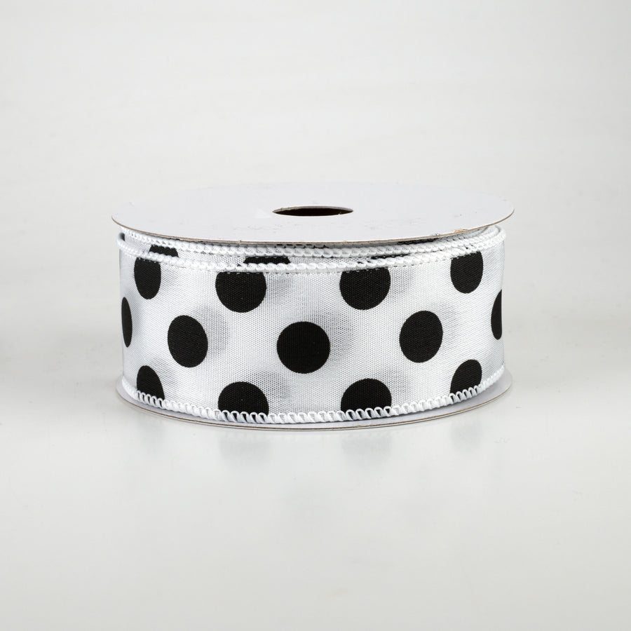 1.5" Big Polka Dot Ribbon: White & Black (10 Yards)