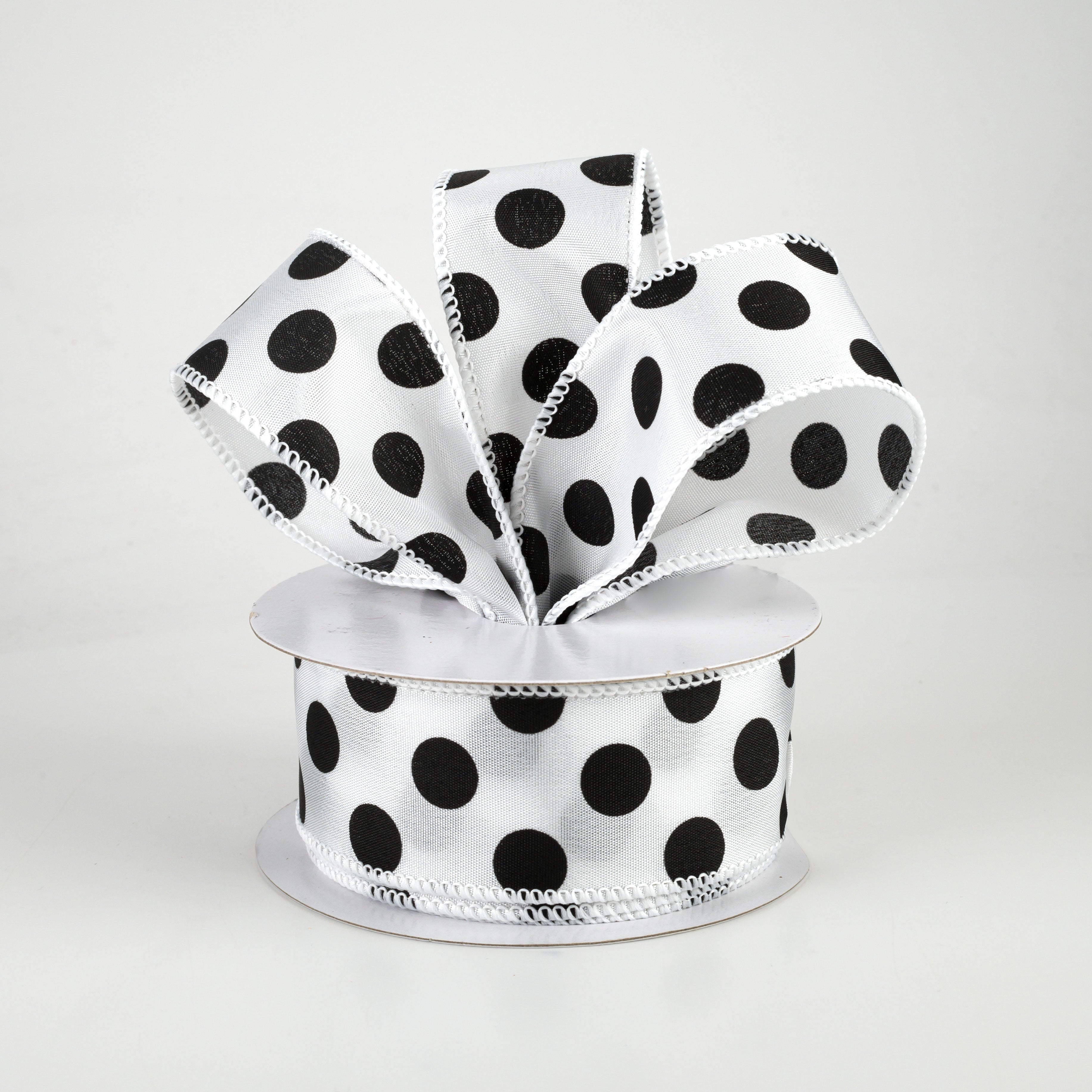 1.5" Big Polka Dot Ribbon: White & Black (10 Yards) Lifestyle Photo