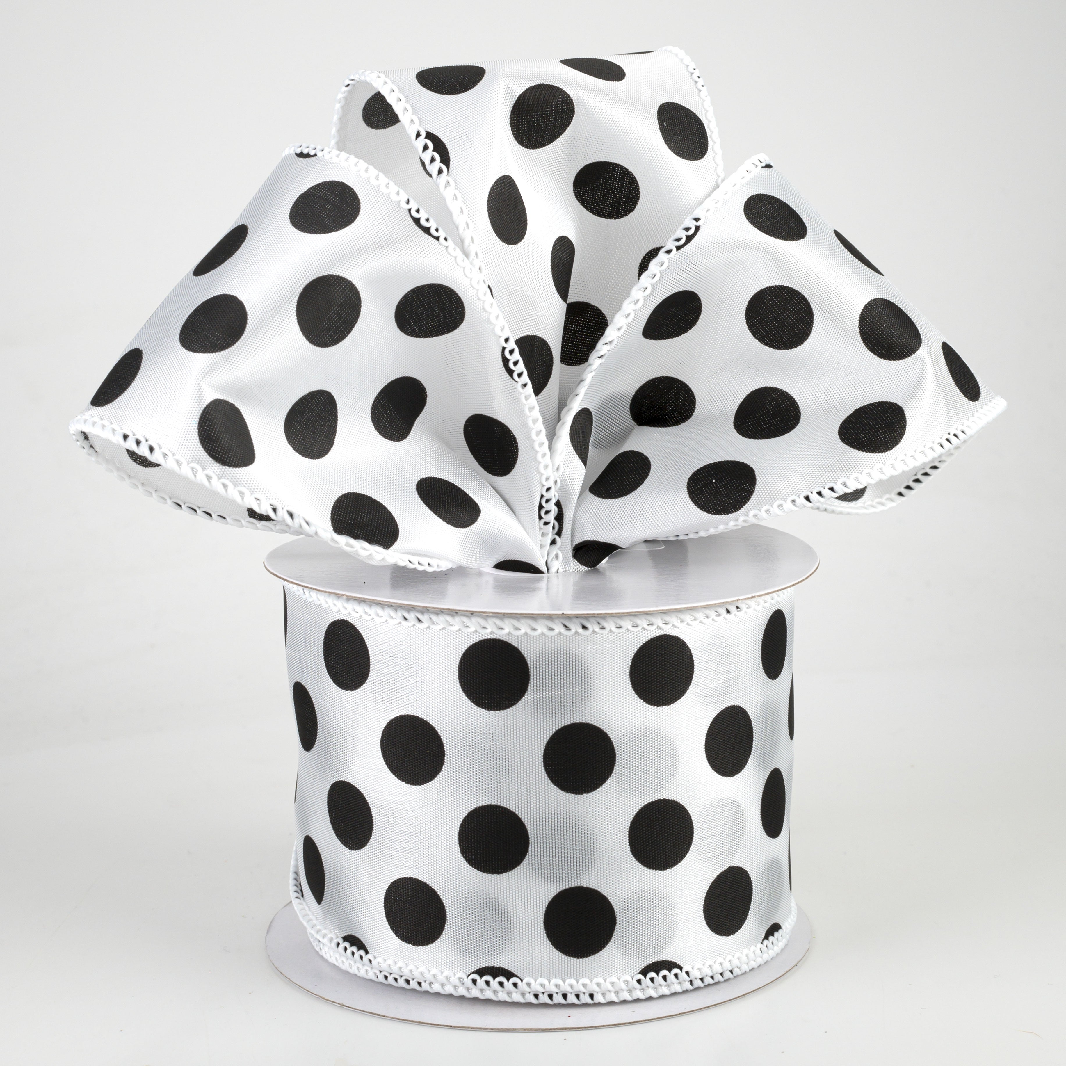 2.5" Big Polka Dot Ribbon: White & Black (10 Yards) Lifestyle Photo