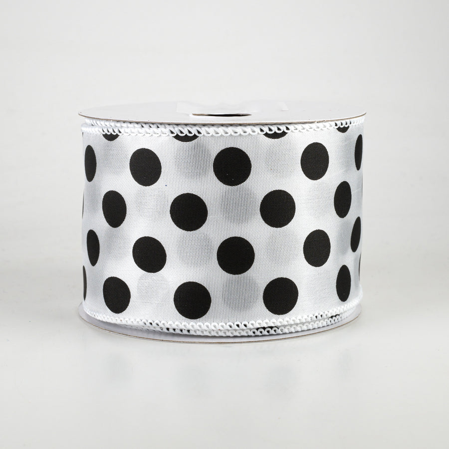 2.5" Big Polka Dot Ribbon: White & Black (10 Yards)