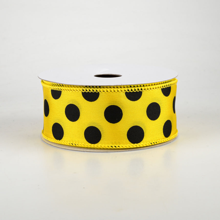 1.5" Big Polka Dot Ribbon: Yellow & Black (10 Yards)