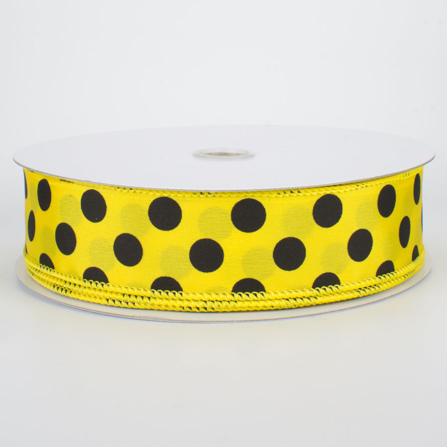 1.5" Big Polka Dot Ribbon: Yellow & Black (50 Yards)