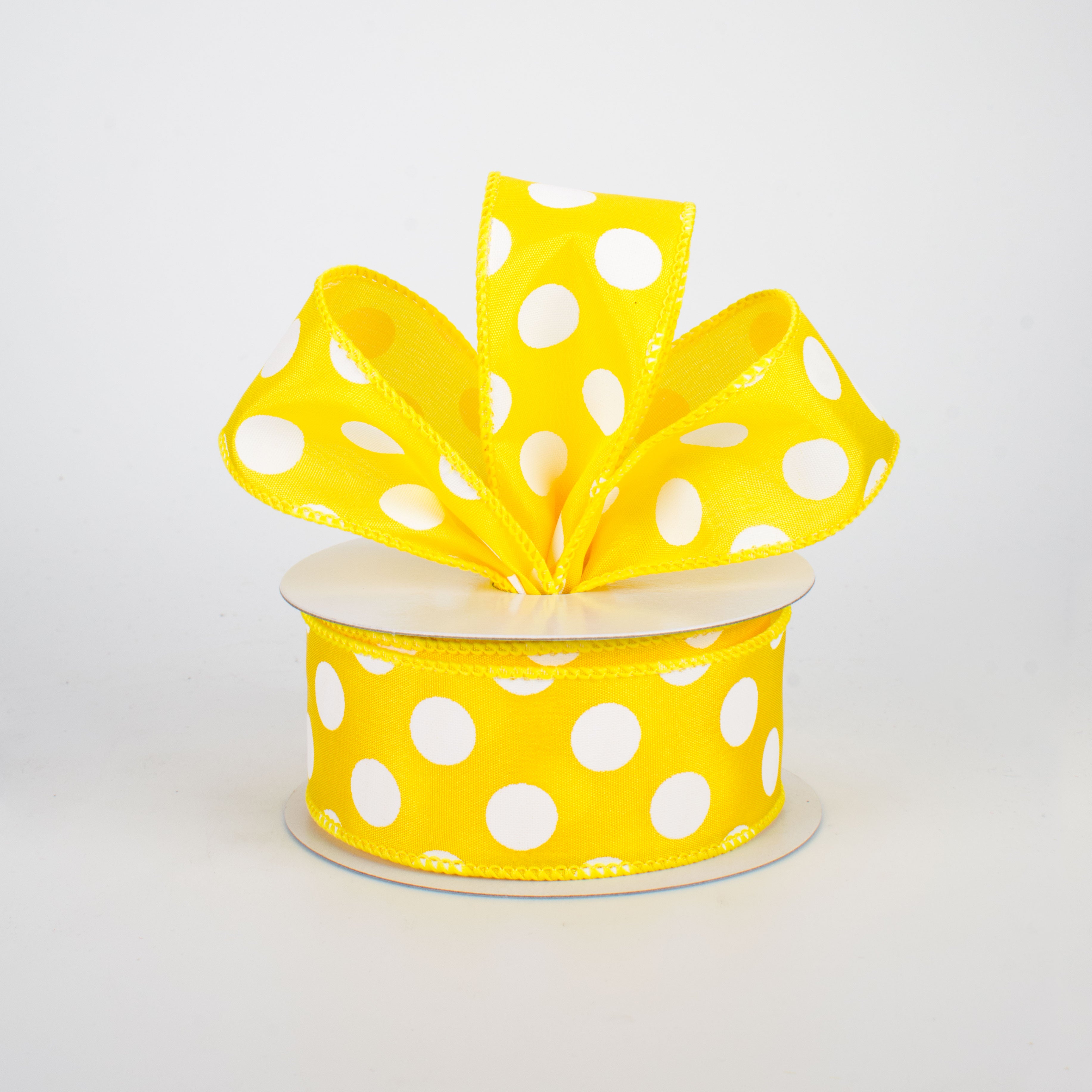 1.5" Big Polka Dot Ribbon: Yellow & White (10 Yards) Lifestyle Photo