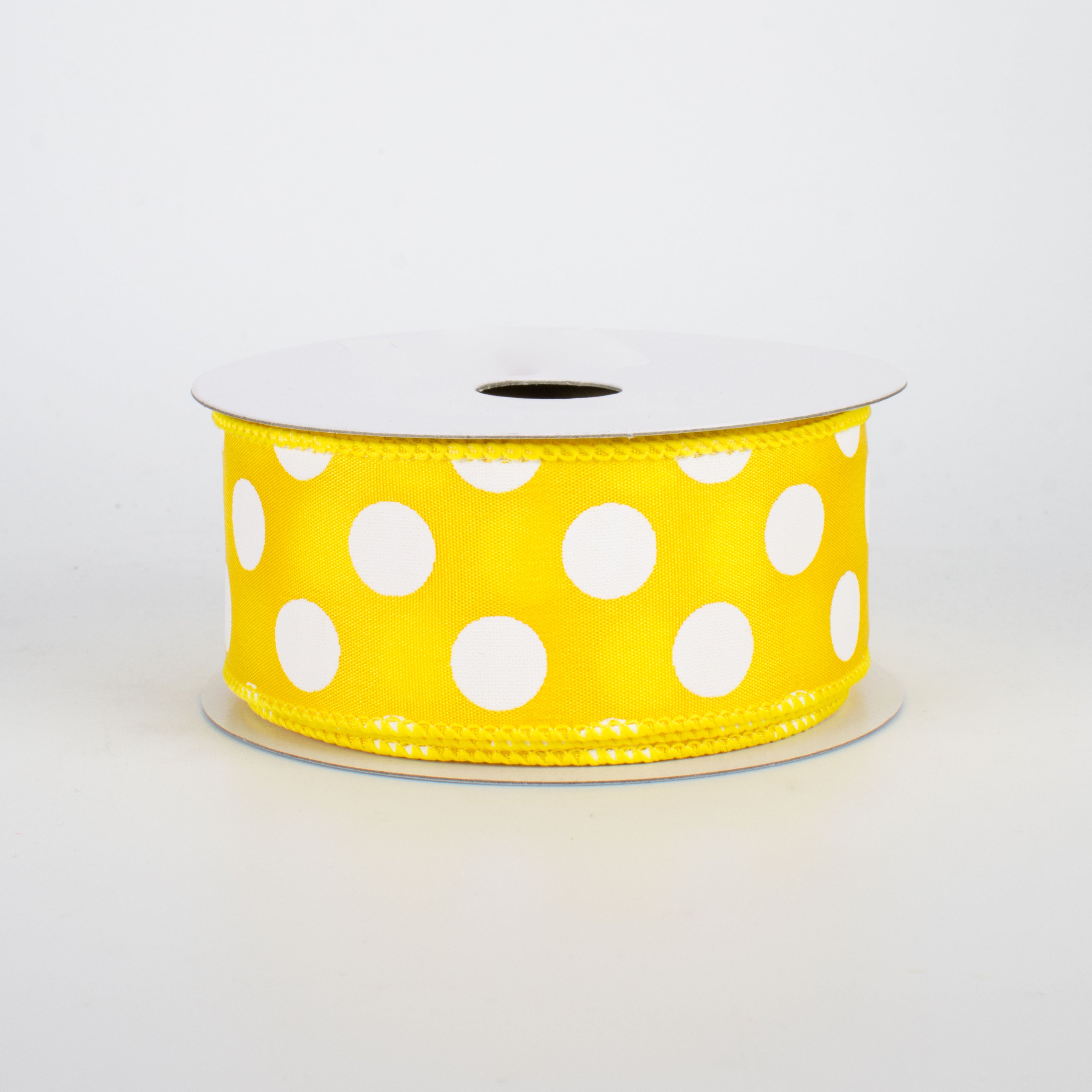 1.5" Big Polka Dot Ribbon: Yellow & White (10 Yards)