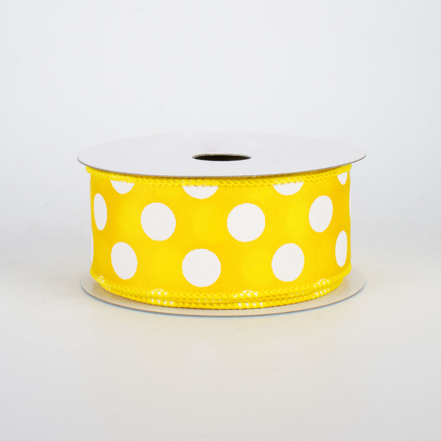 1.5" Big Polka Dot Ribbon: Yellow & White (10 Yards)