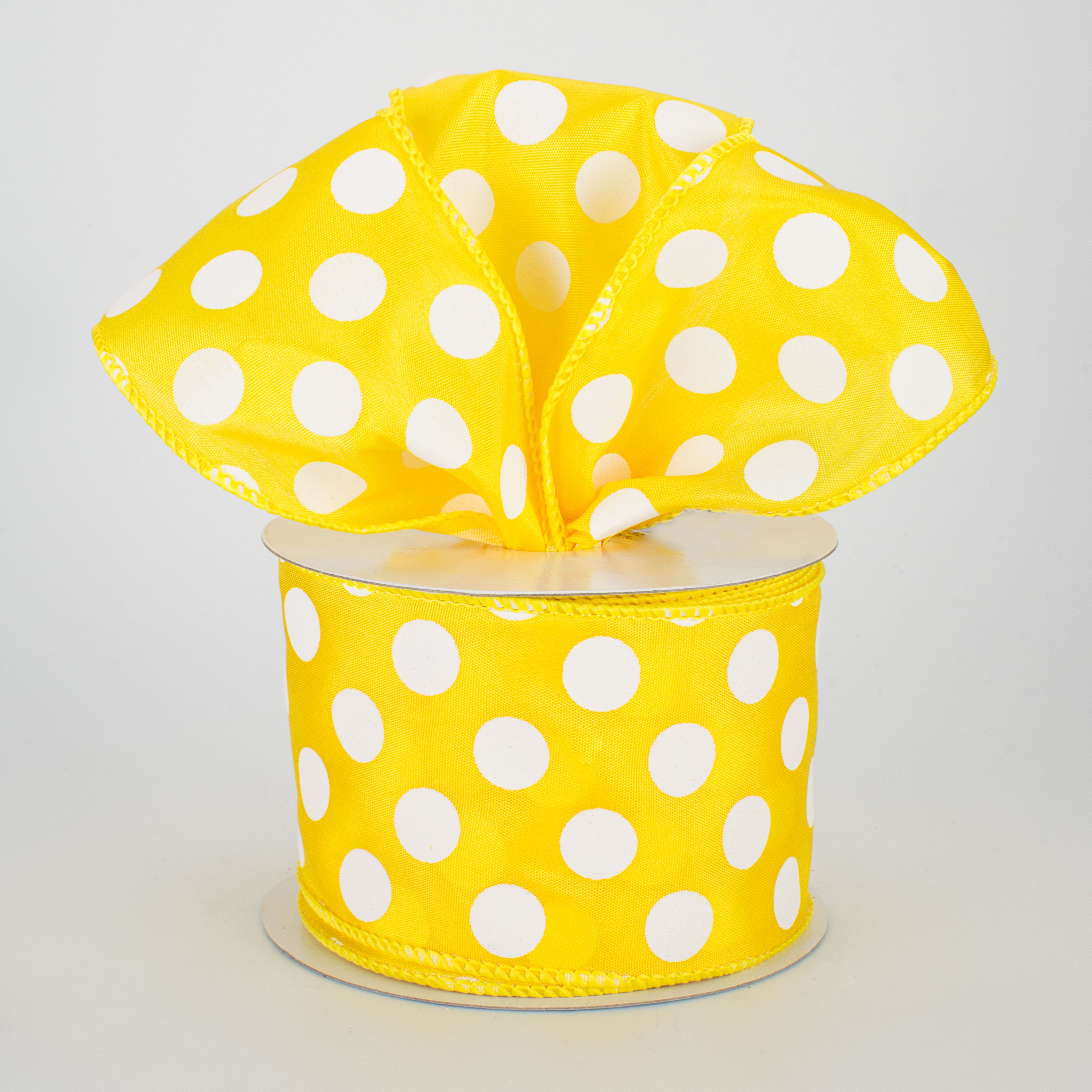 2.5" Big Polka Dot Ribbon: Yellow/White (10 Yards) Lifestyle Photo