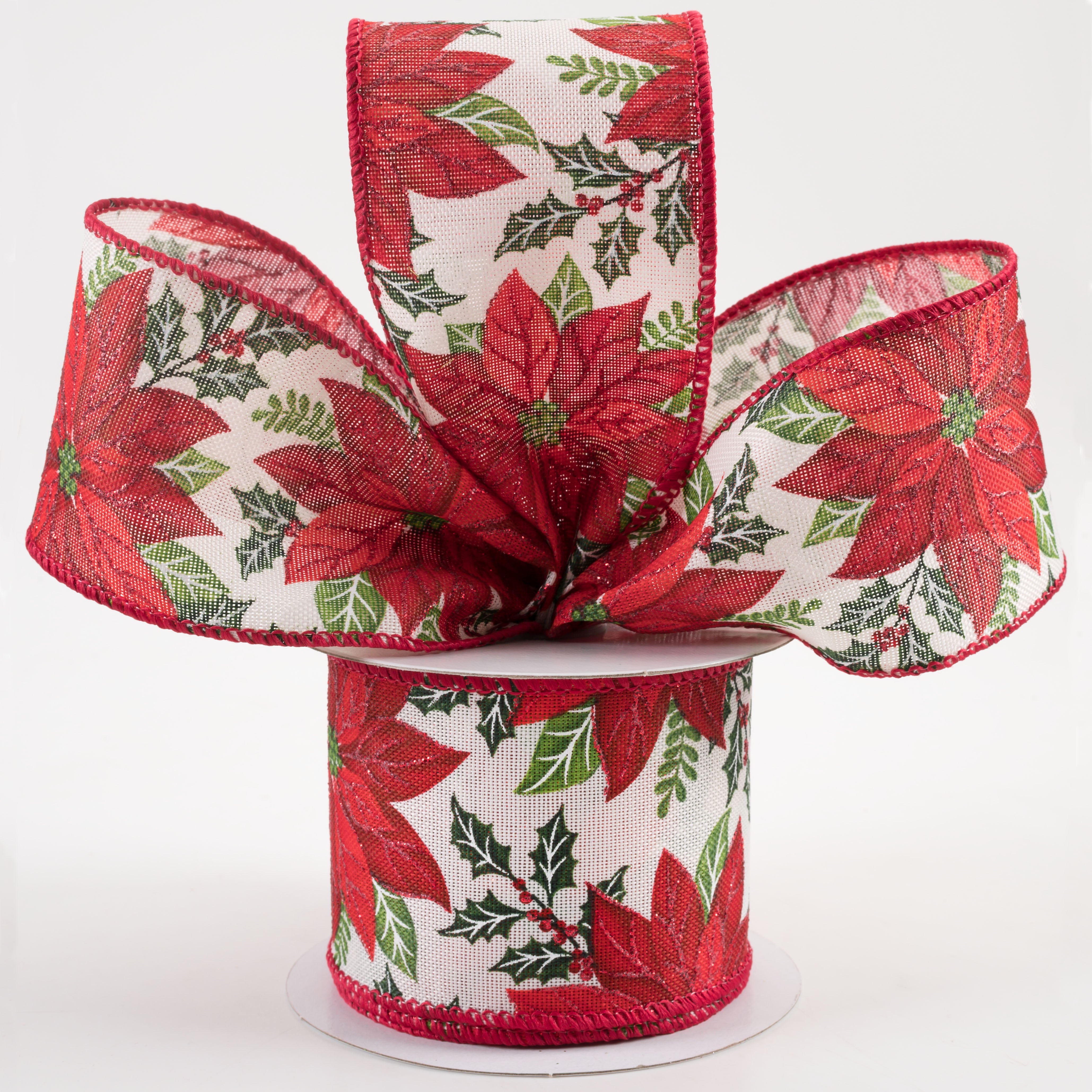 2.5" Big Red Glitter Poinsettias Ribbon (10 Yards) Lifestyle Photo