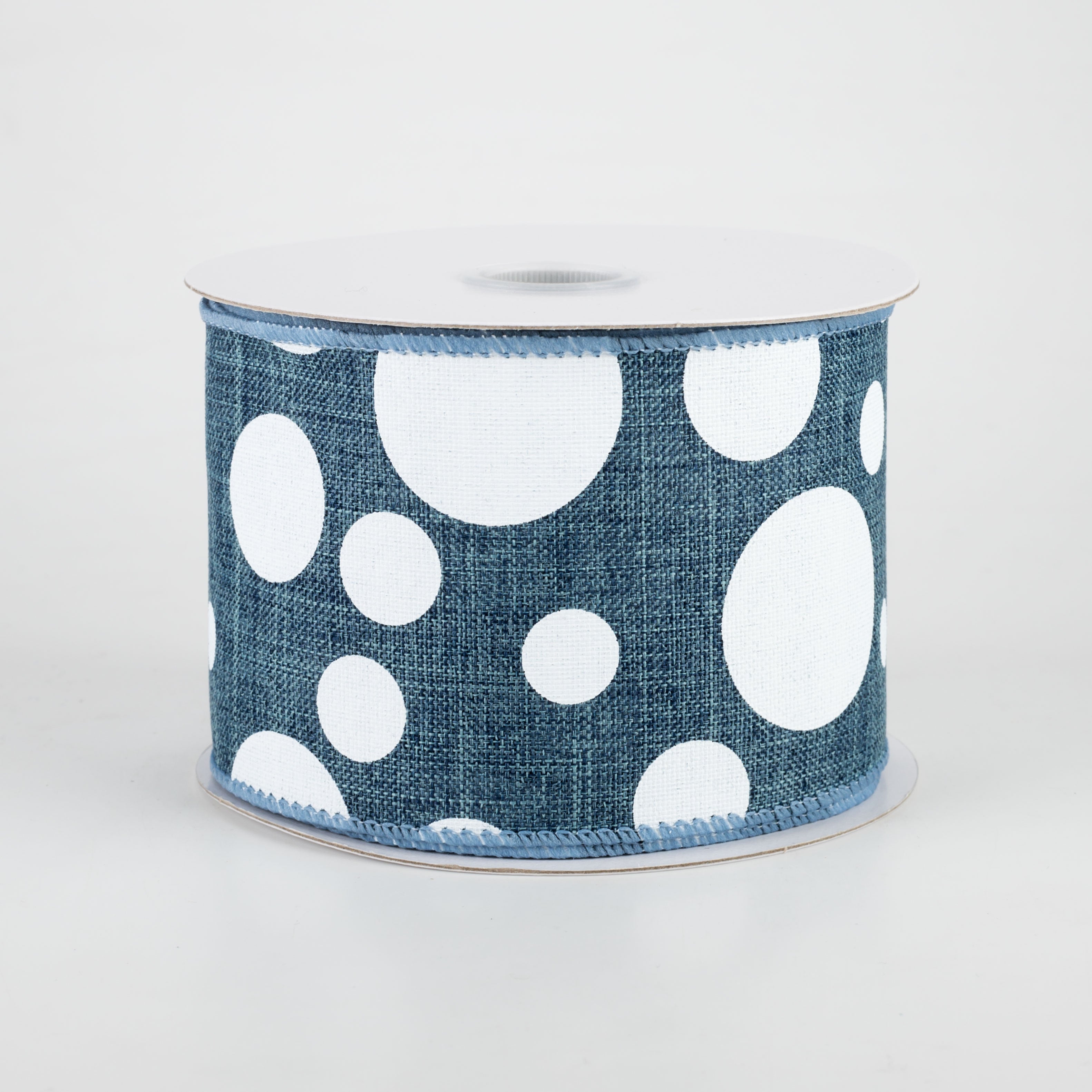 2.5" Big & Small Dots Ribbon: Denim & White (10 Yards)