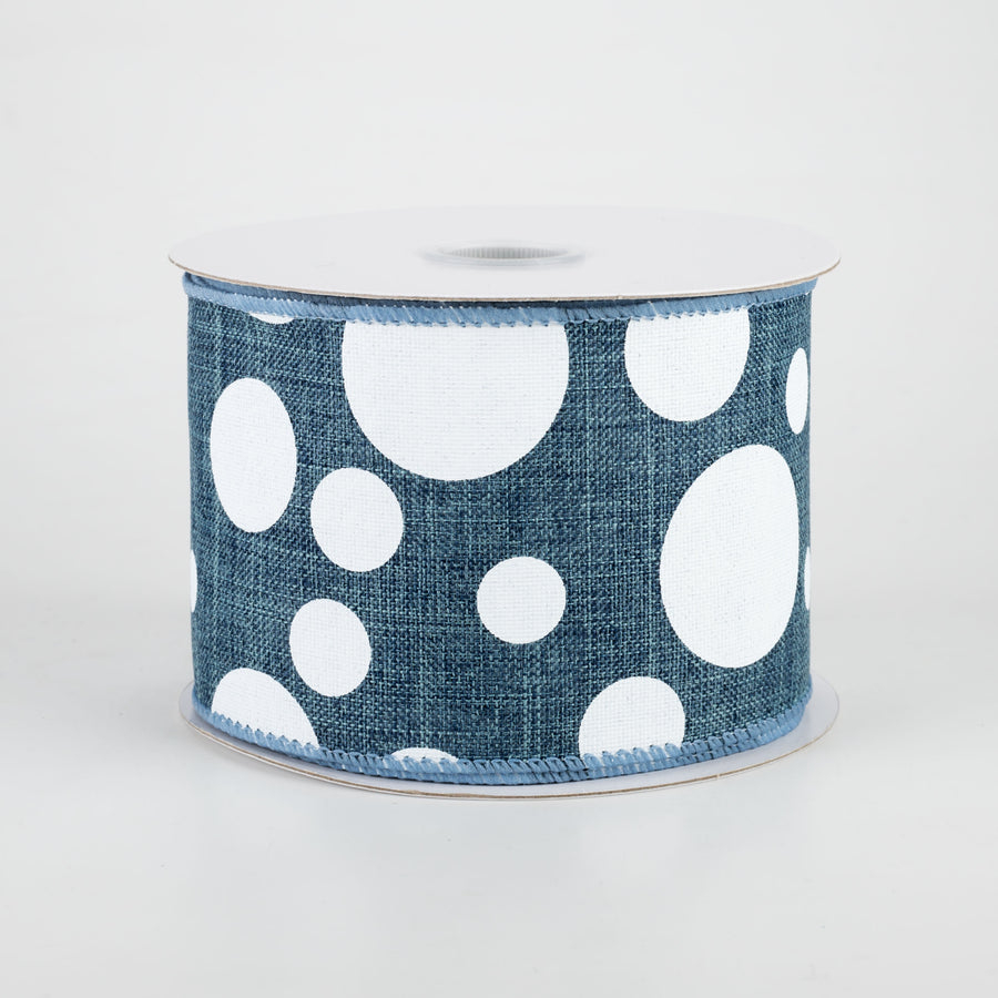 2.5" Big & Small Dots Ribbon: Denim & White (10 Yards)