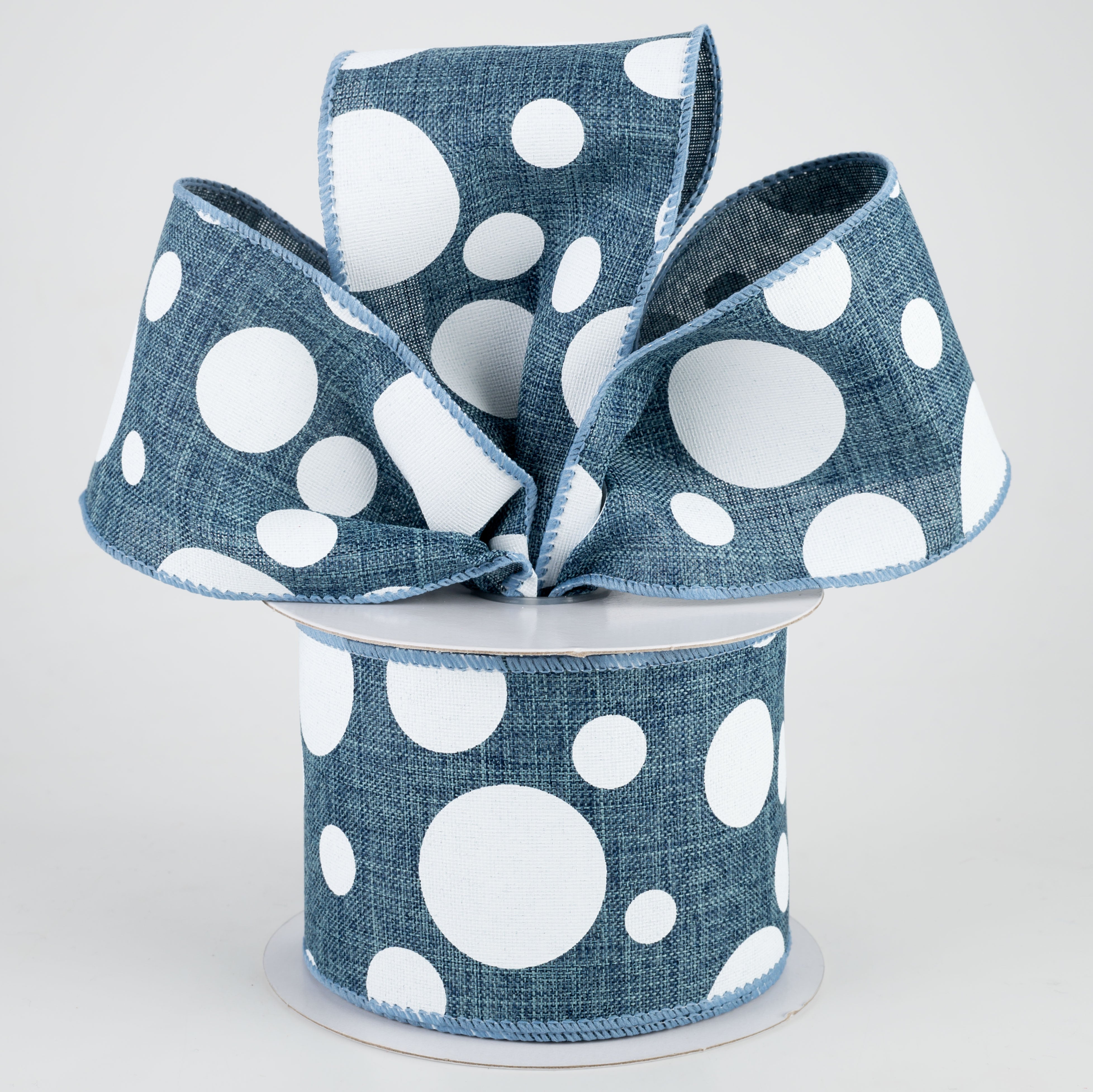 2.5" Big & Small Dots Ribbon: Denim & White (10 Yards) Lifestyle Photo
