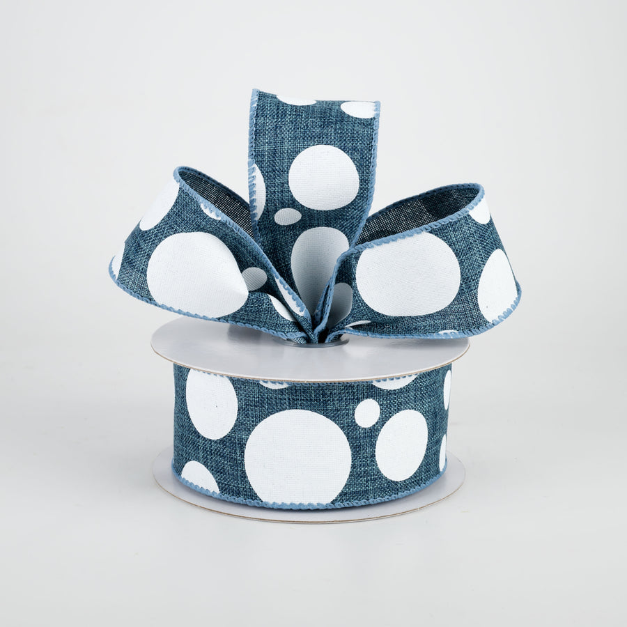 1.5" Big & Small Dots Ribbon: Denim & White (10 Yards) Lifestyle Photo
