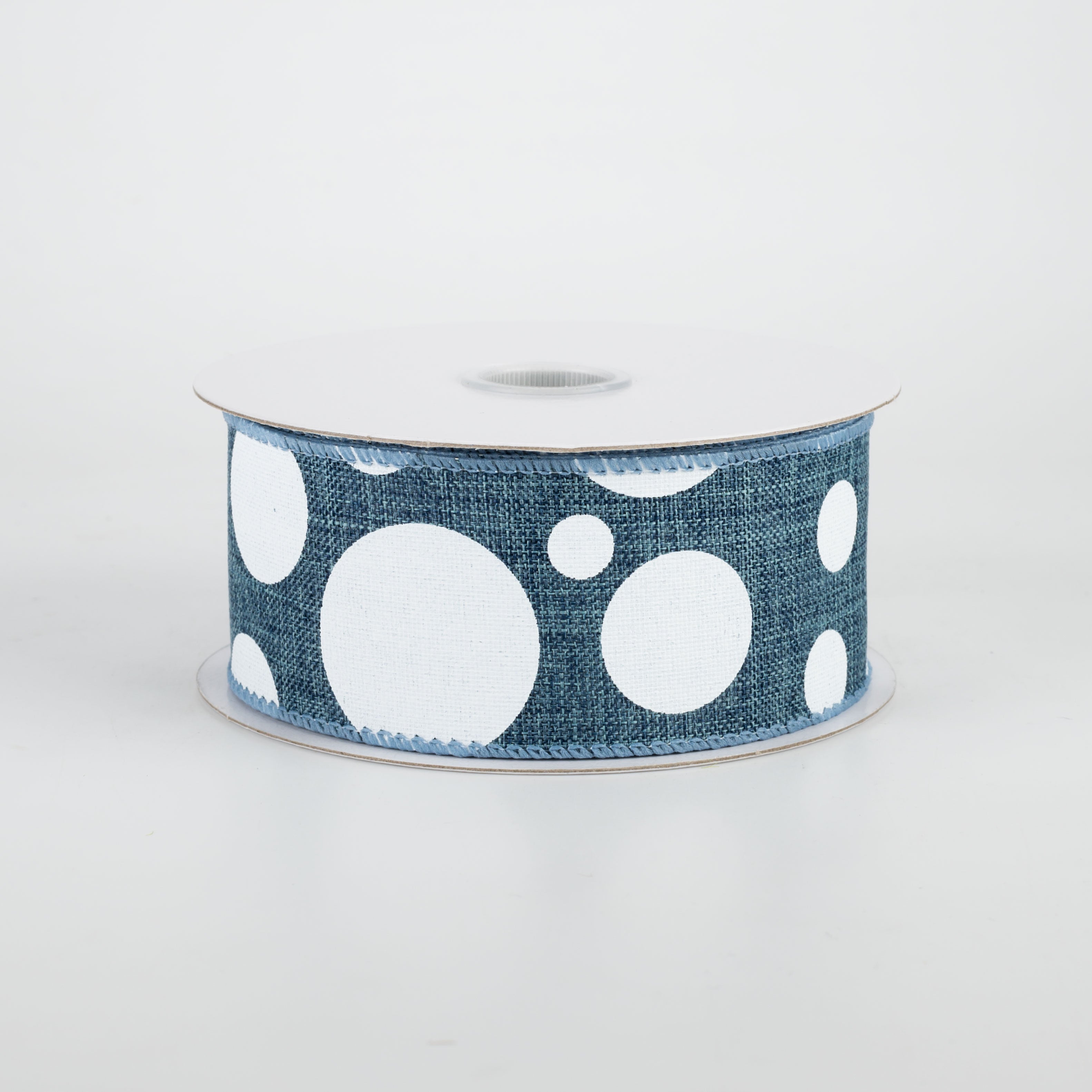 1.5" Big & Small Dots Ribbon: Denim & White (10 Yards)