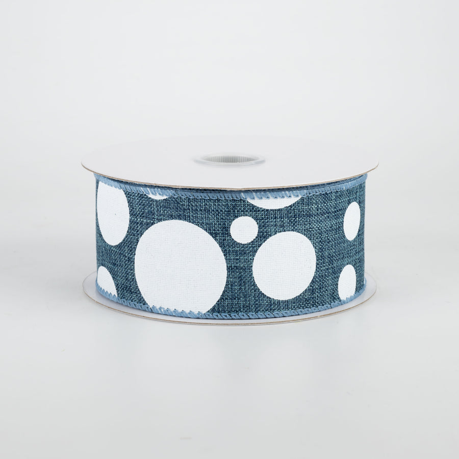 1.5" Big & Small Dots Ribbon: Denim & White (10 Yards)