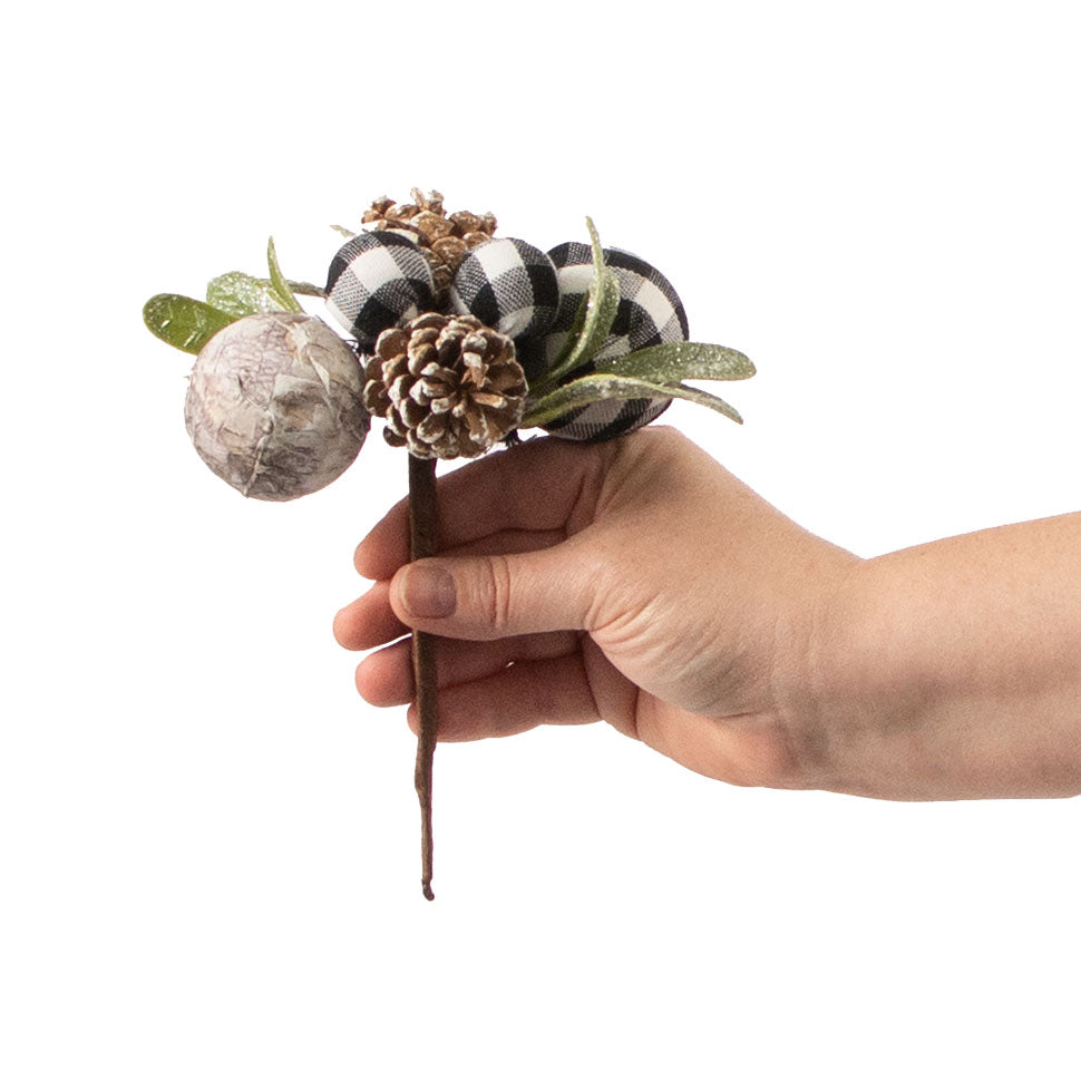 8" Birch & Gingham Balls Mistletoe Pick detail photo 3