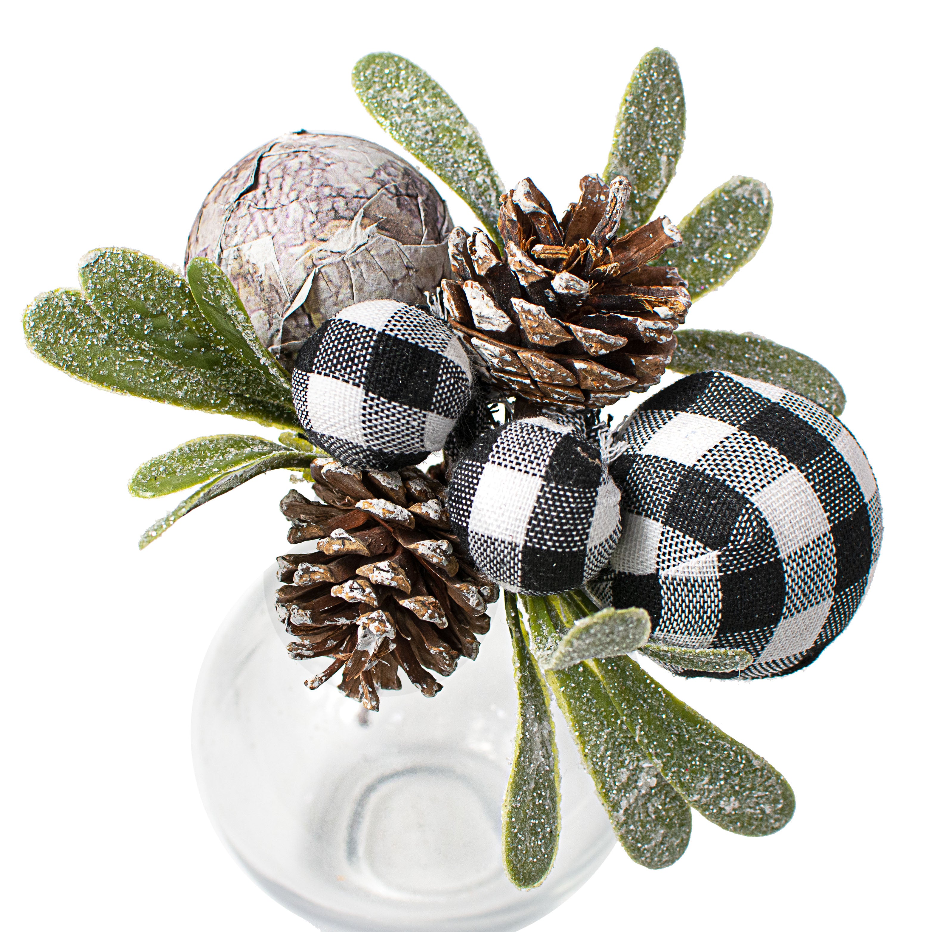 8" Birch & Gingham Balls Mistletoe Pick Item Number: XL2664