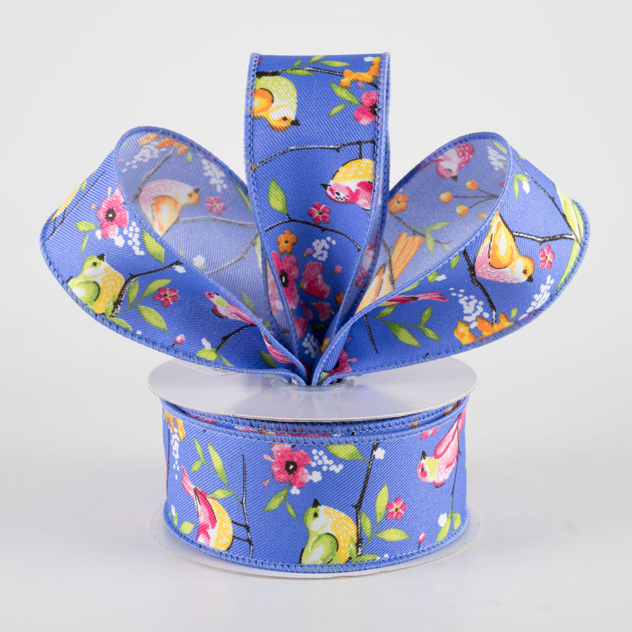 1.5" Birds With Floral Branches Ribbon: Medium Blue, Pink, Orange (10 Yards) Lifestyle Photo