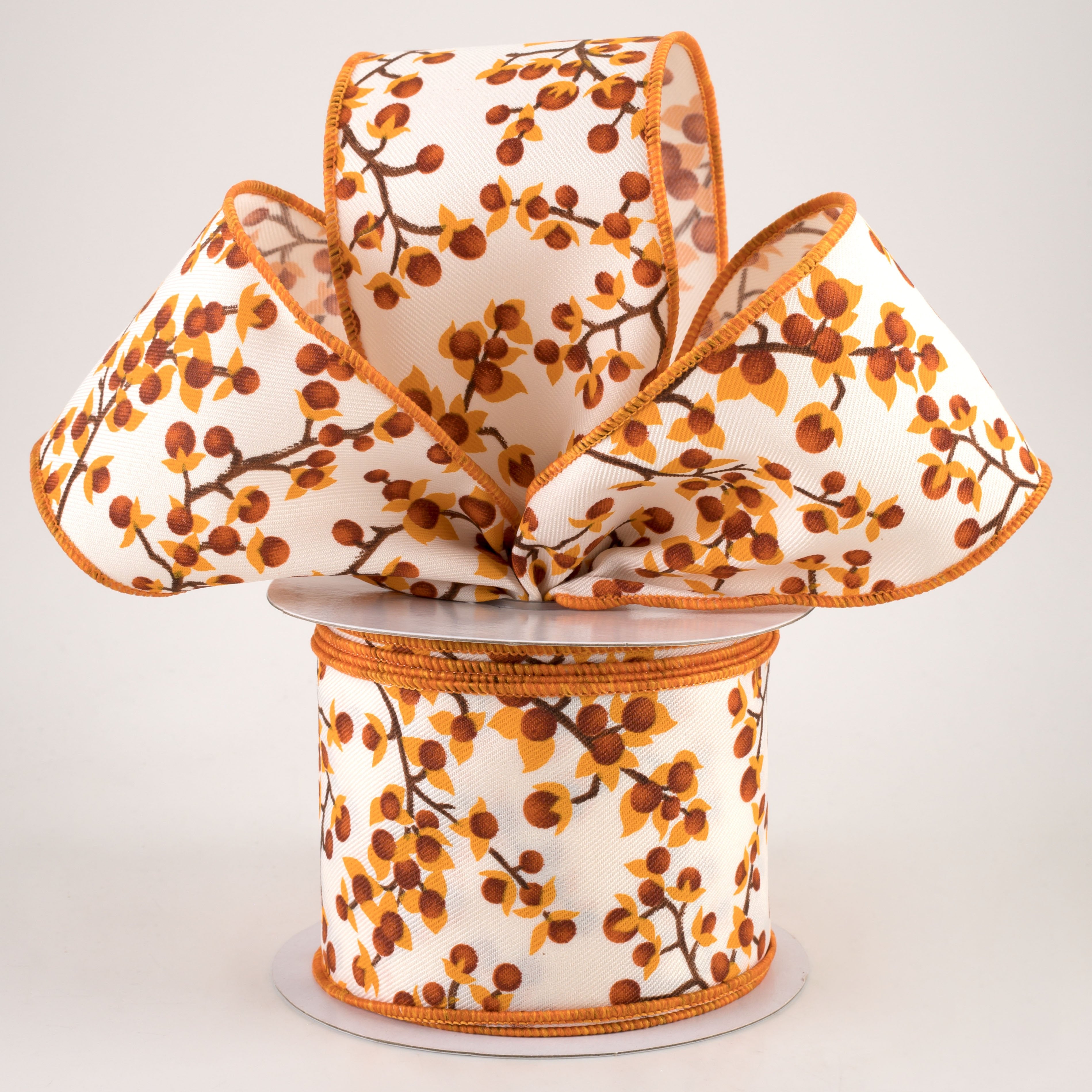 2.5" Bittersweet Berries Ribbon: Ivory, Mustard, Rust (10 Yards) Lifestyle Photo
