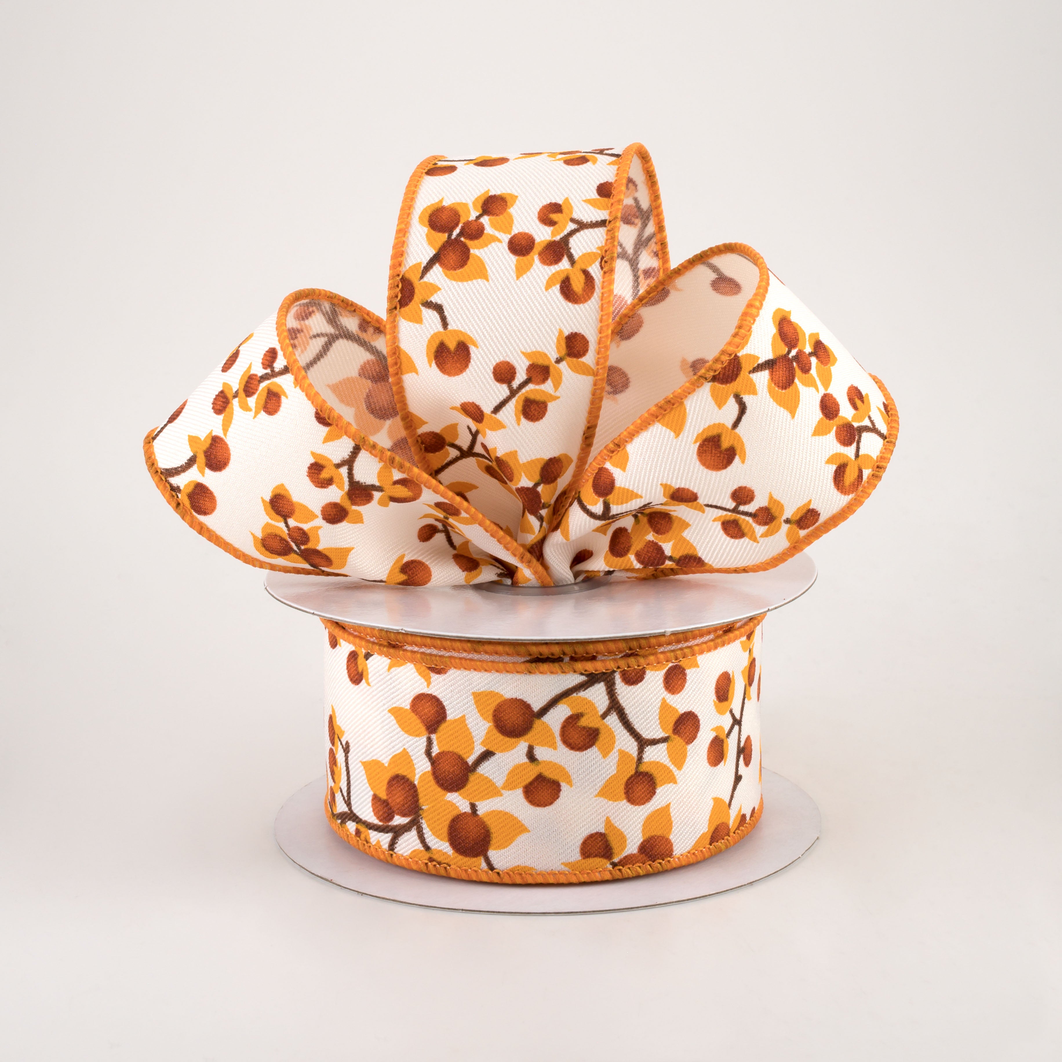 1.5" Bittersweet Berries Ribbon: Ivory, Mustard, Rust (10 Yards) Lifestyle Photo