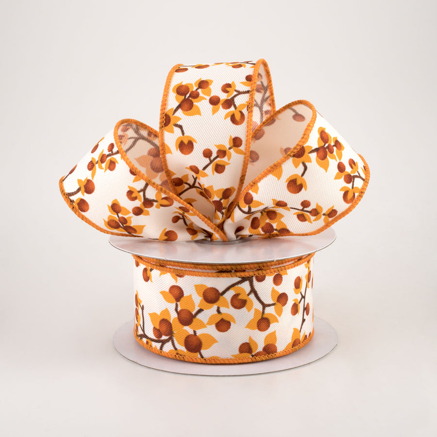 1.5" Bittersweet Berries Ribbon: Ivory, Mustard, Rust (10 Yards) Lifestyle Photo