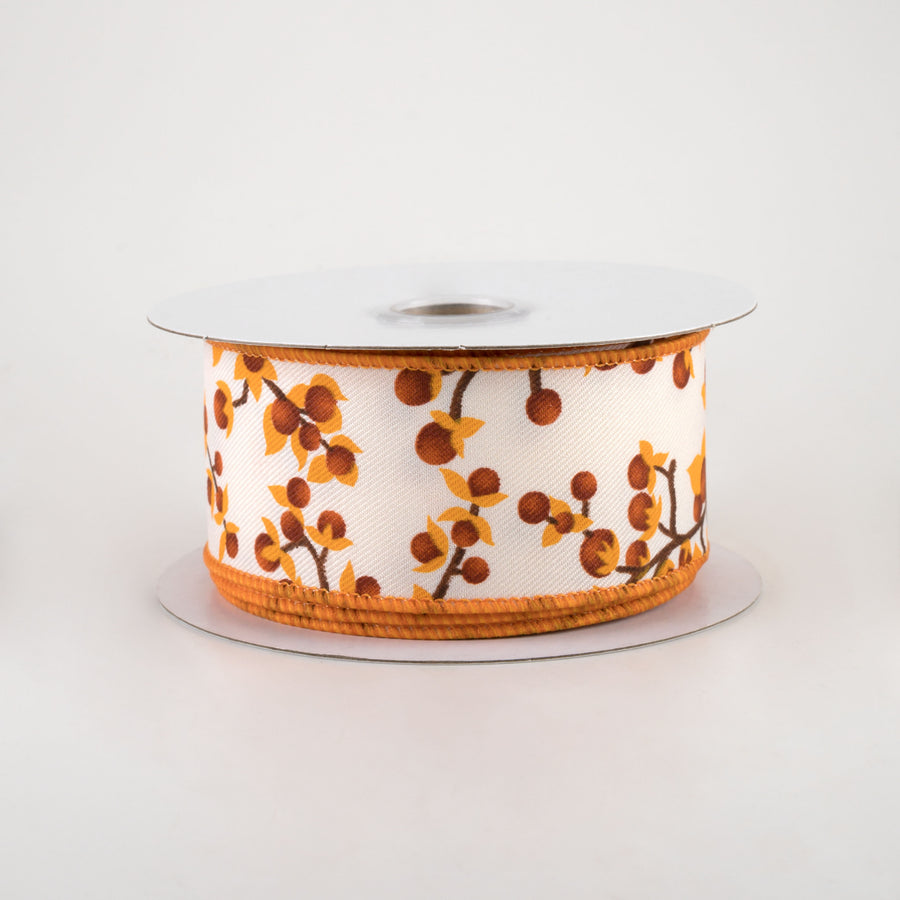 1.5" Bittersweet Berries Ribbon: Ivory, Mustard, Rust (10 Yards)