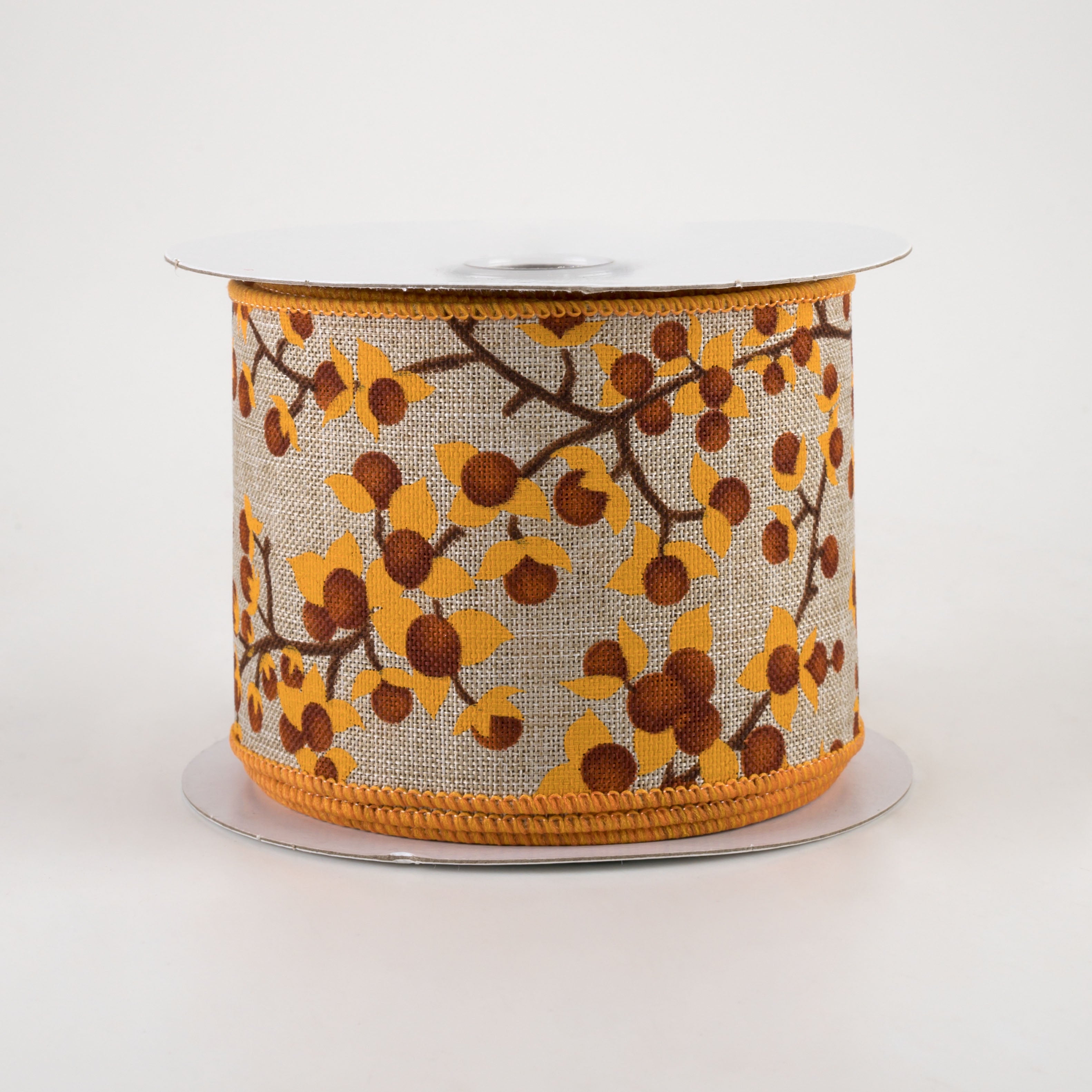 2.5" Bittersweet Berries Ribbon: Natural, Mustard, Rust (10 Yards)