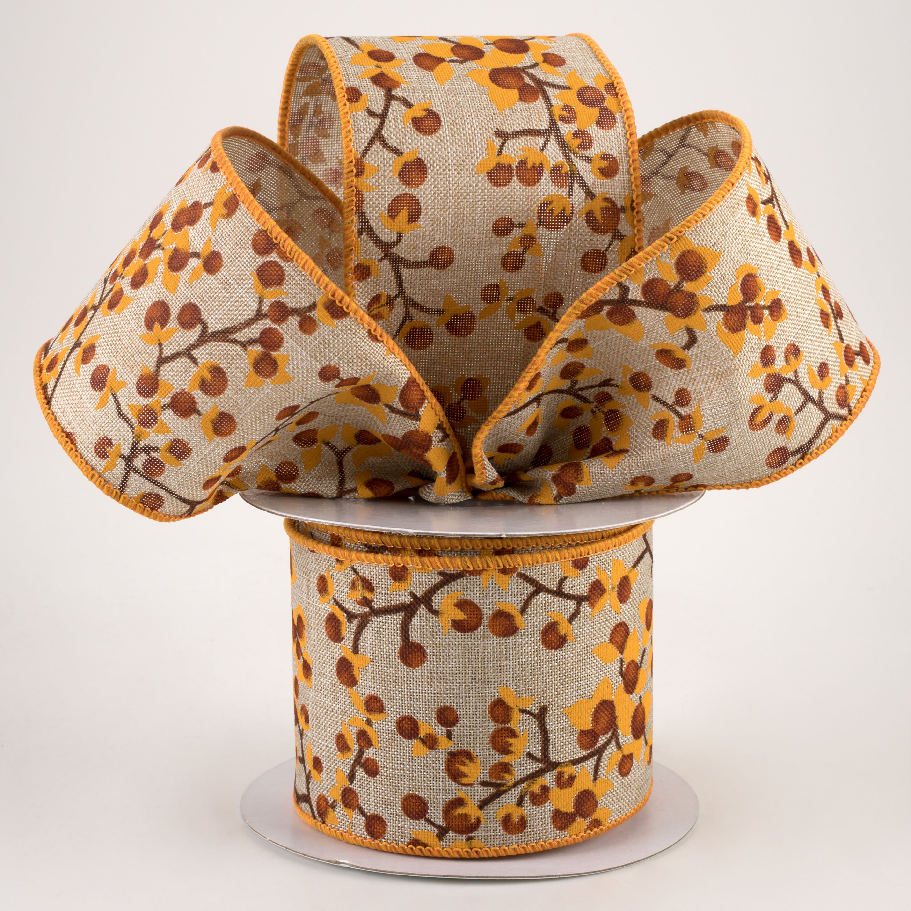 2.5" Bittersweet Berries Ribbon: Natural, Mustard, Rust (10 Yards) Lifestyle Photo