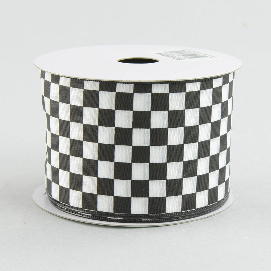 2.5" Black and White Check Ribbon (10 Yards)
