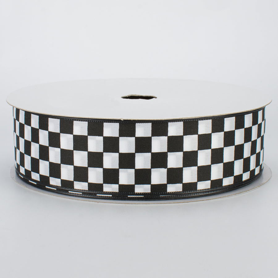 1.5" Black and White Check Ribbon (50 Yards)