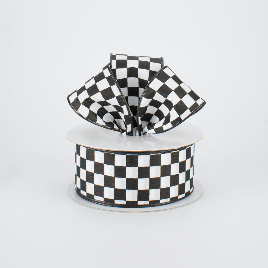 1.5" Black and White Check Ribbon (10 Yards) Lifestyle Photo