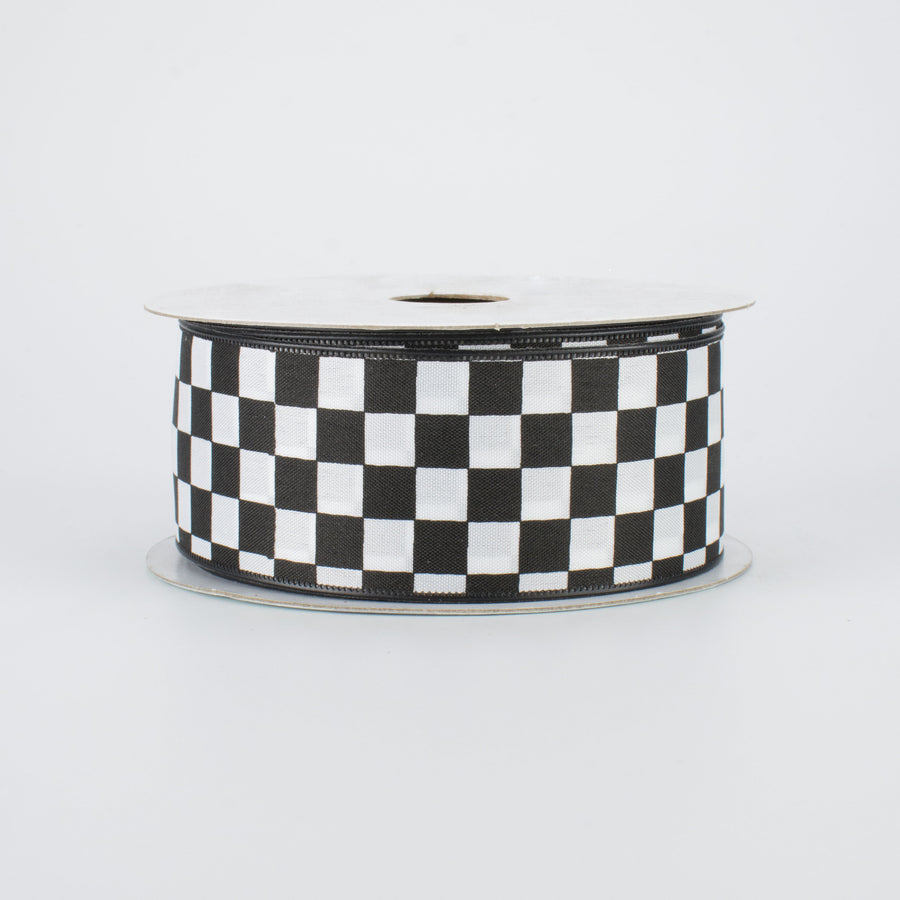 1.5" Black and White Check Ribbon (10 Yards)