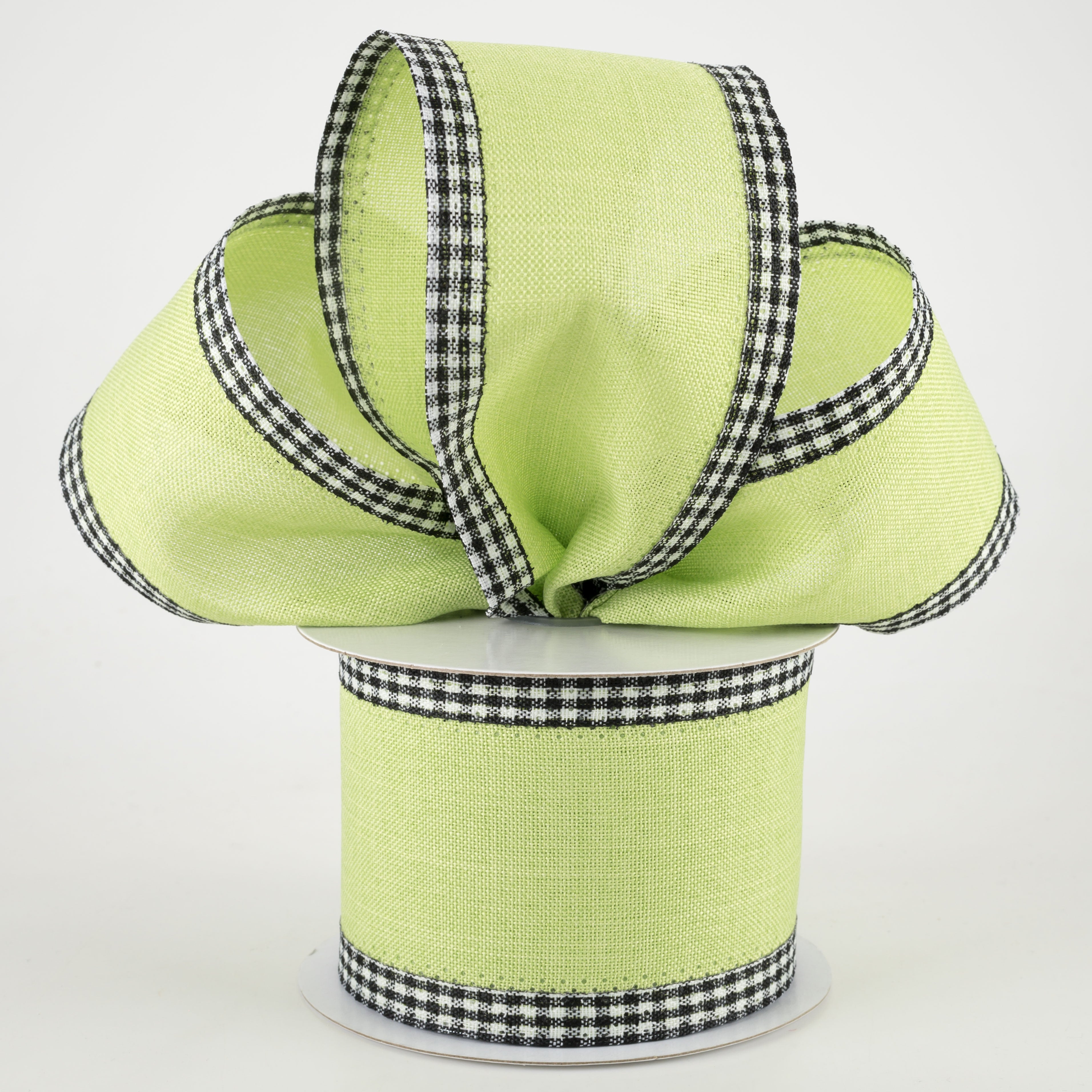 2.5" Black Gingham Edge Ribbon: Bright Green (10 Yards) Lifestyle Photo